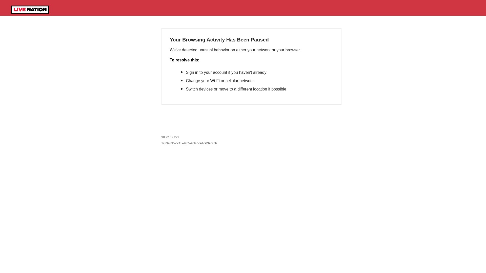 Screenshot of concerts.livenation.com