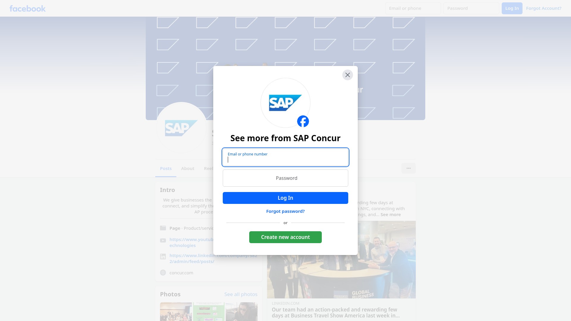 Screenshot of concur.com