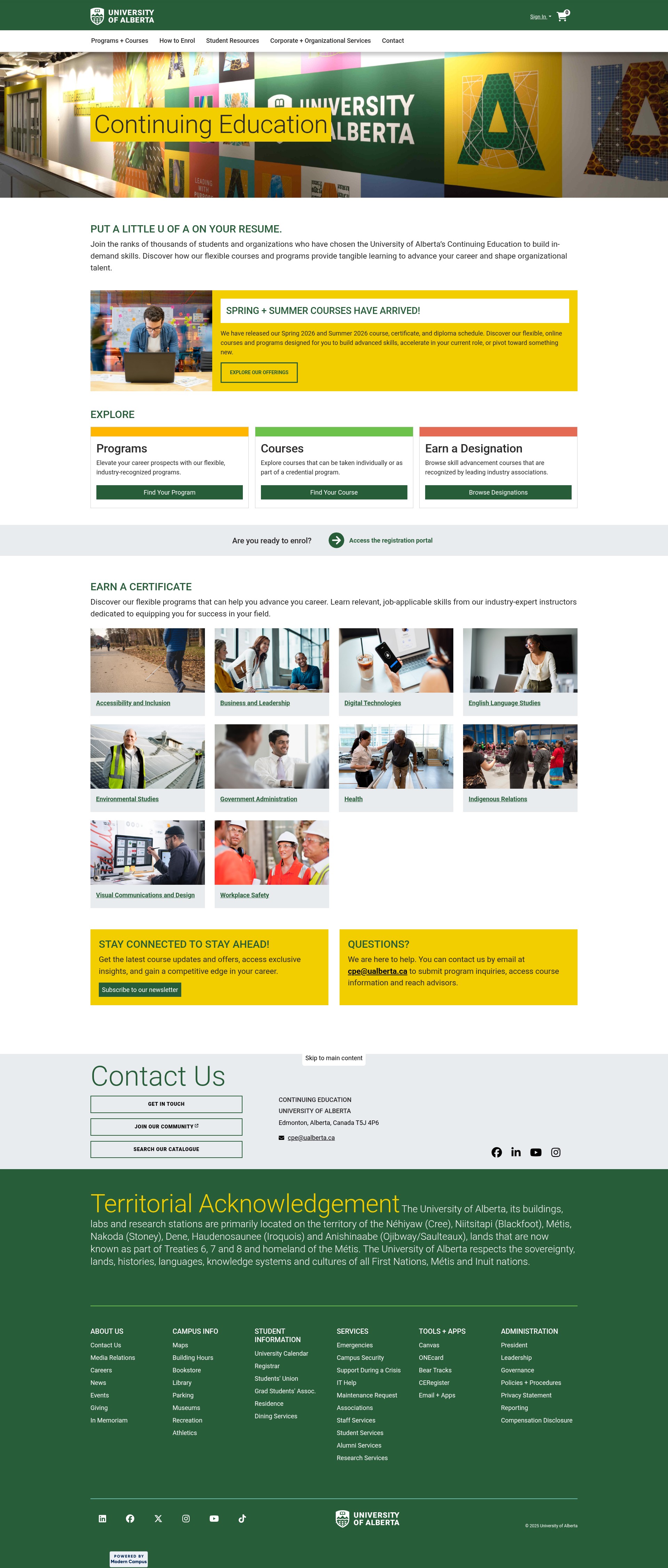 Screenshot of coned.ualberta.ca