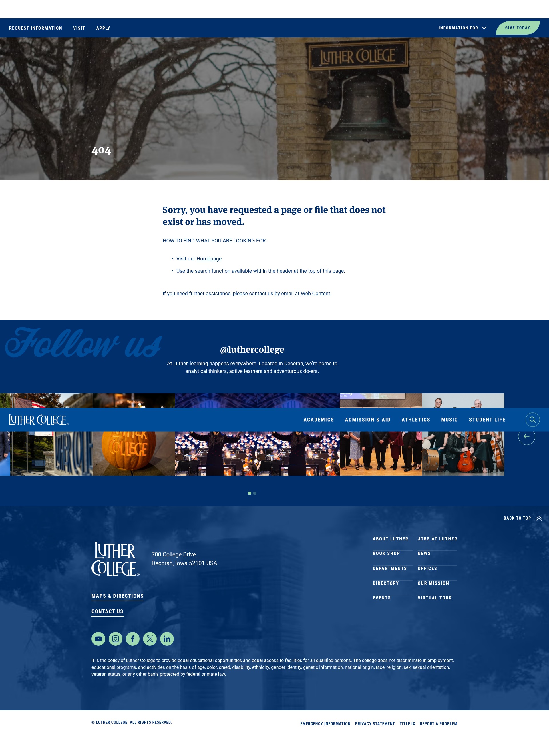 Screenshot of connect.luther.edu