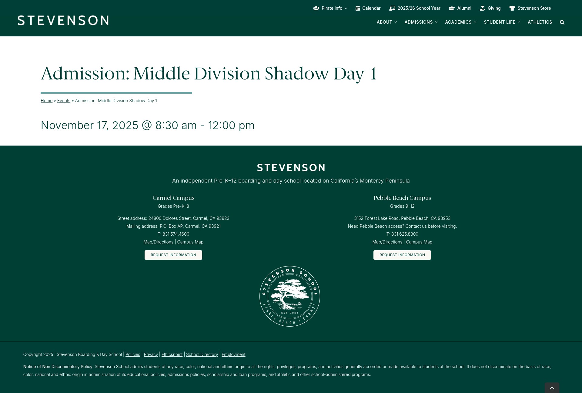 Screenshot of connect.stevensonschool.org