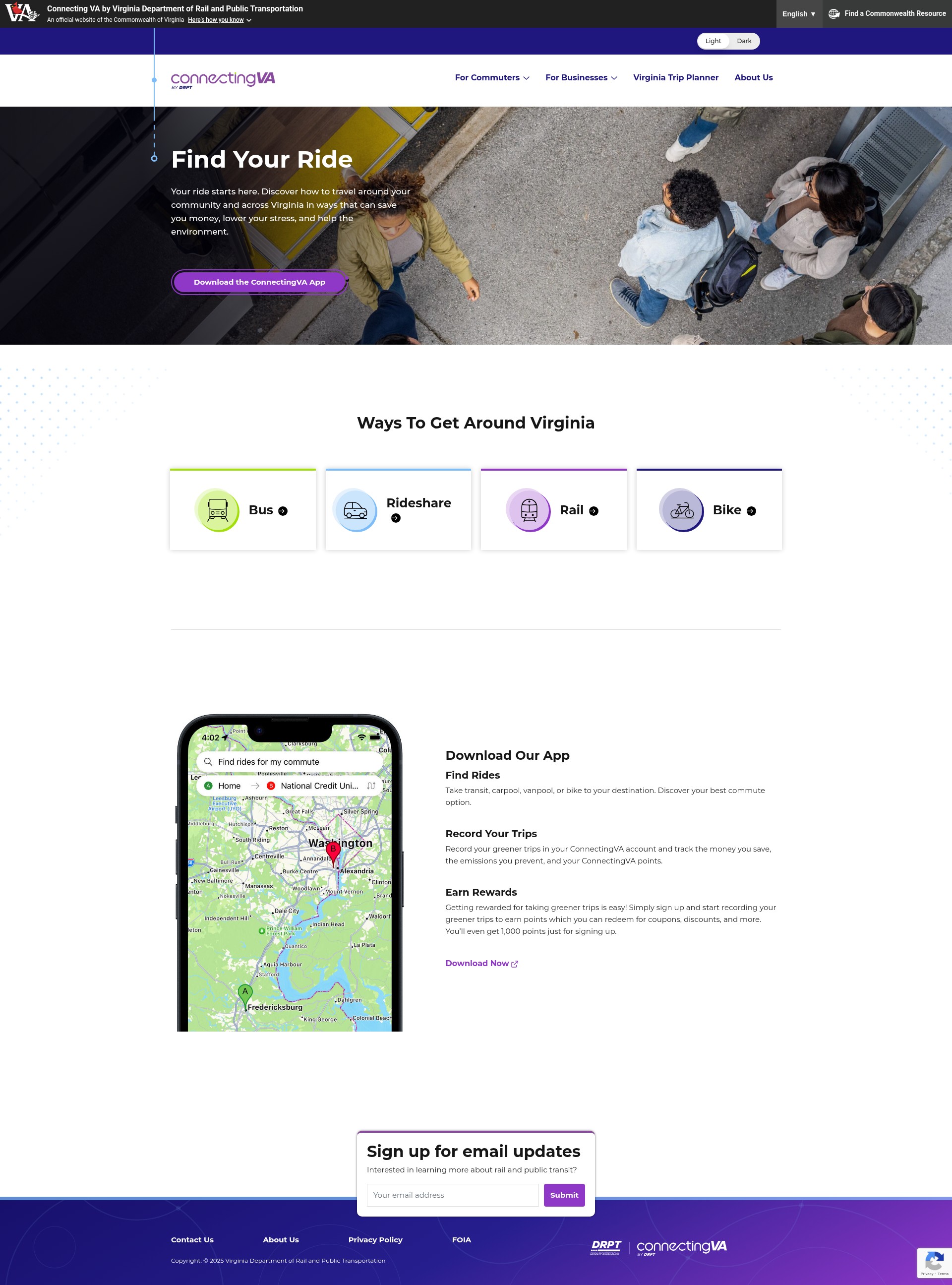 Screenshot of connectingva.drpt.virginia.gov