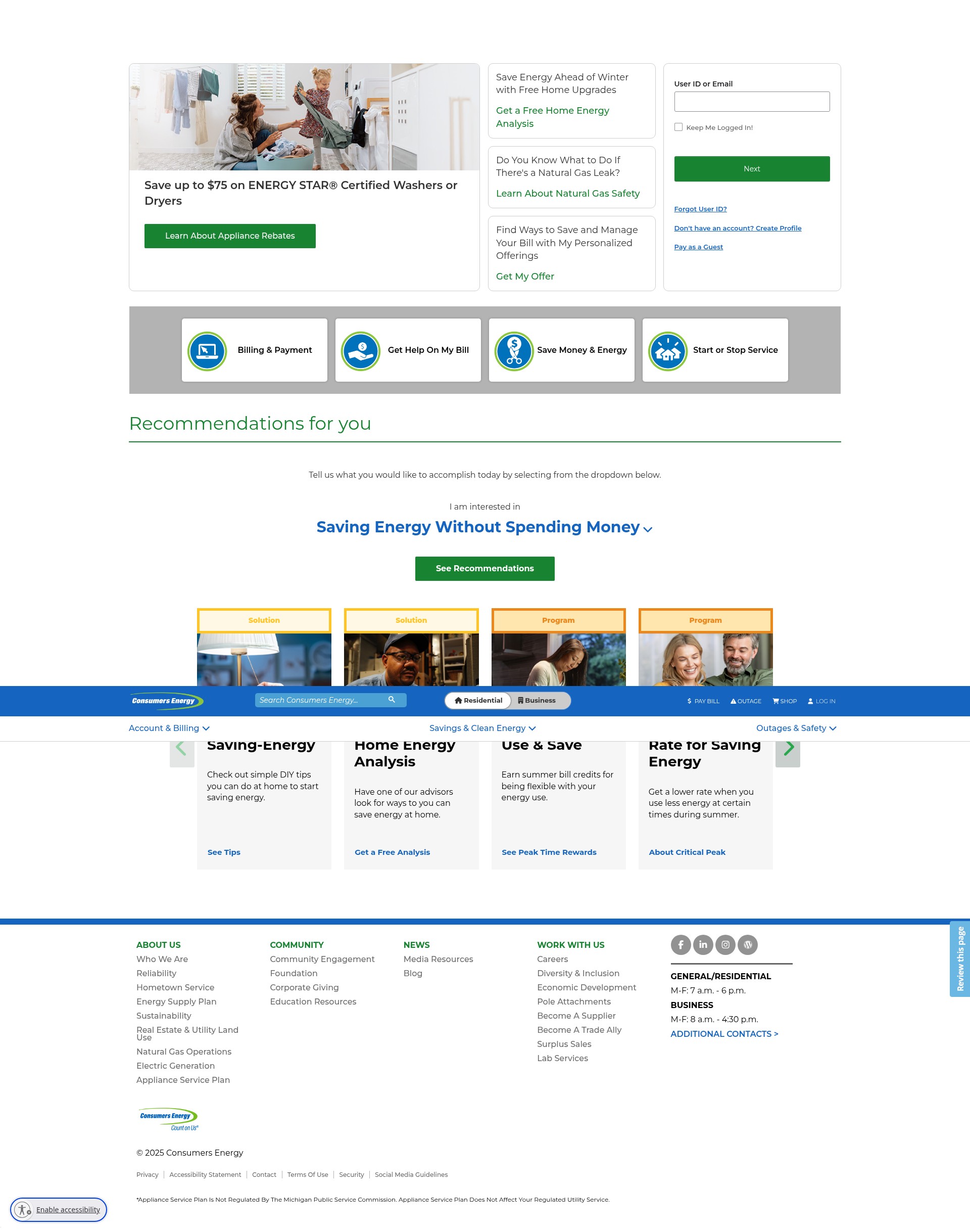 Screenshot of consumersenergy.com