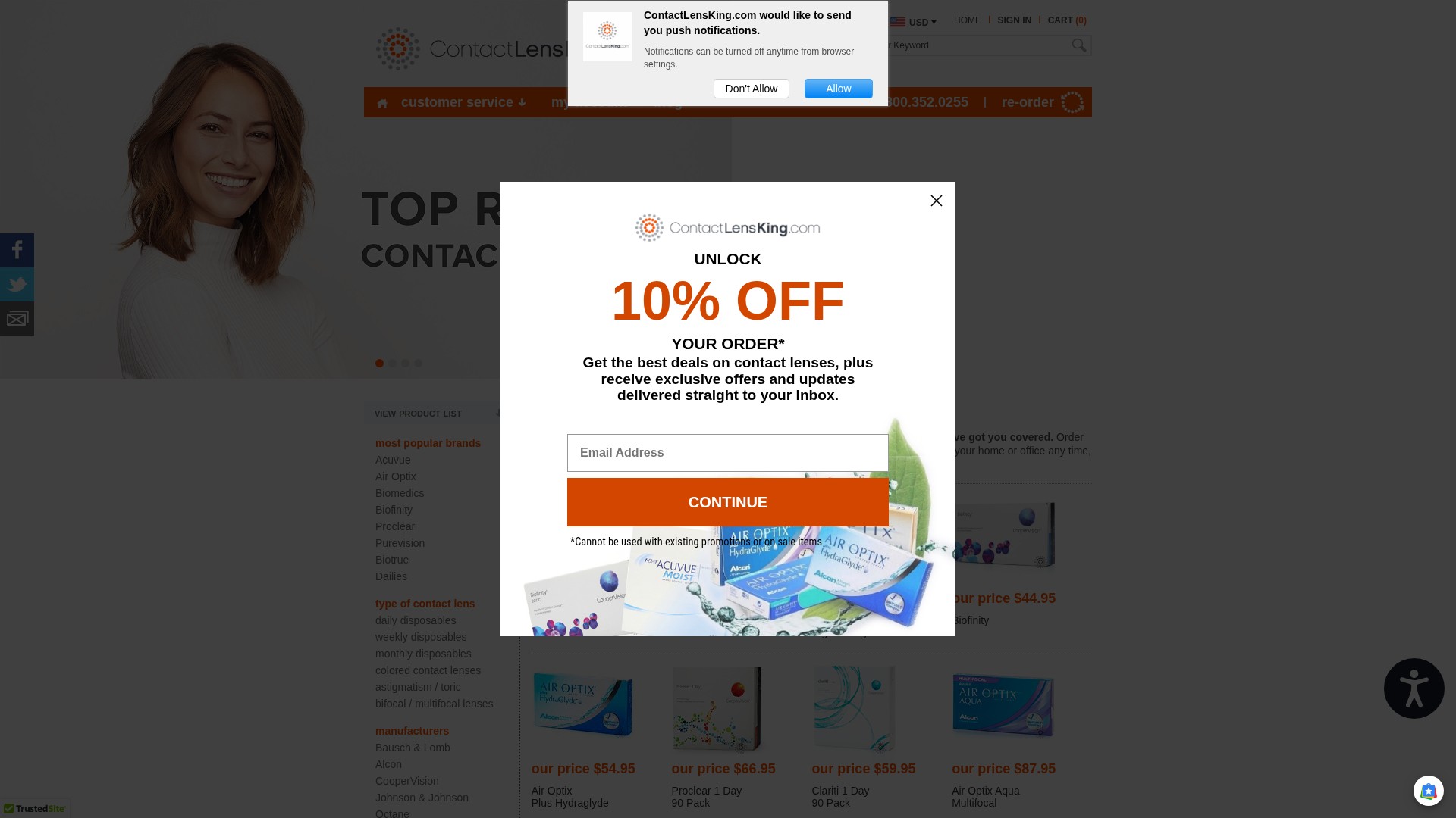 Screenshot of contactlensking.com