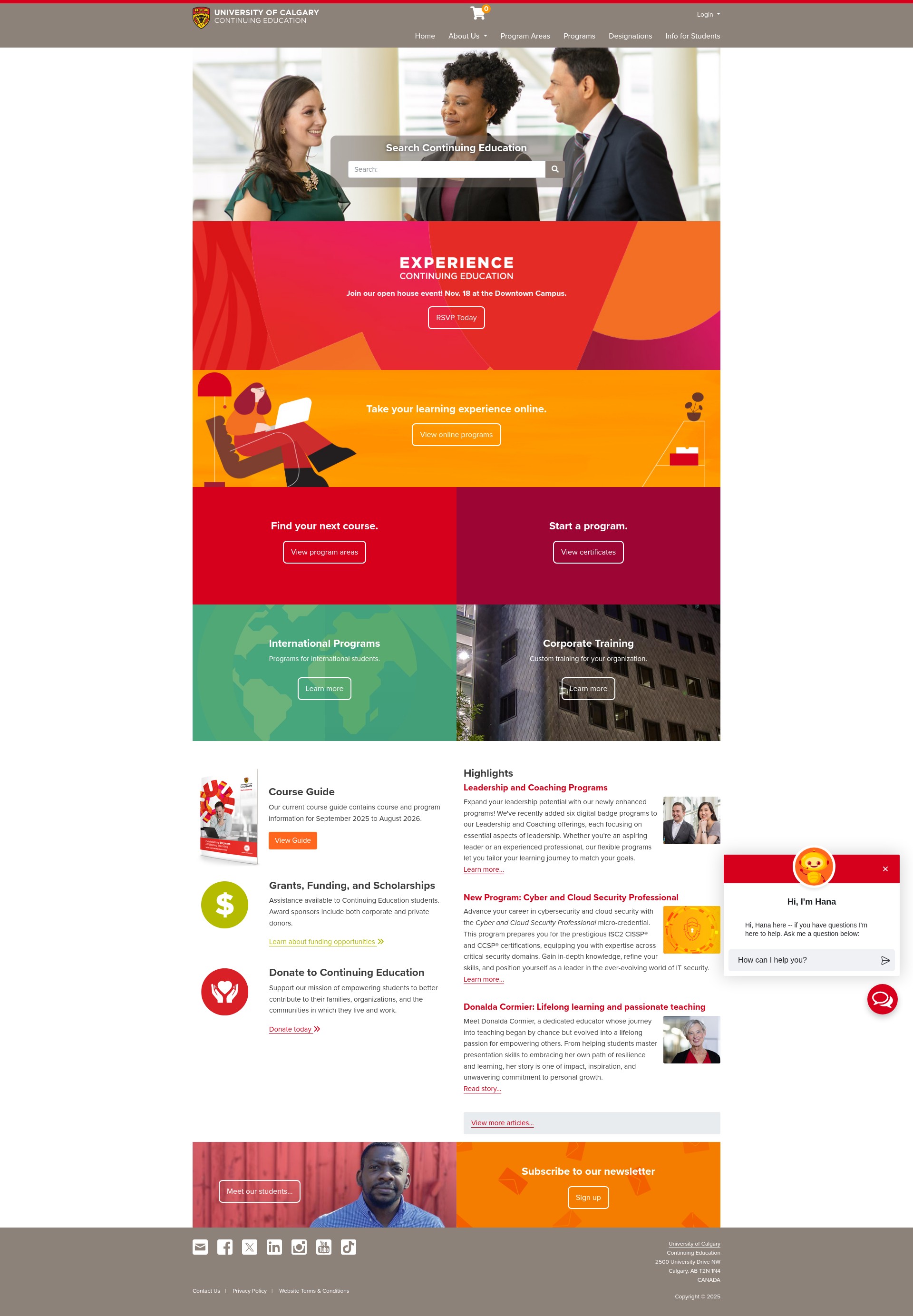 Screenshot of conted.ucalgary.ca