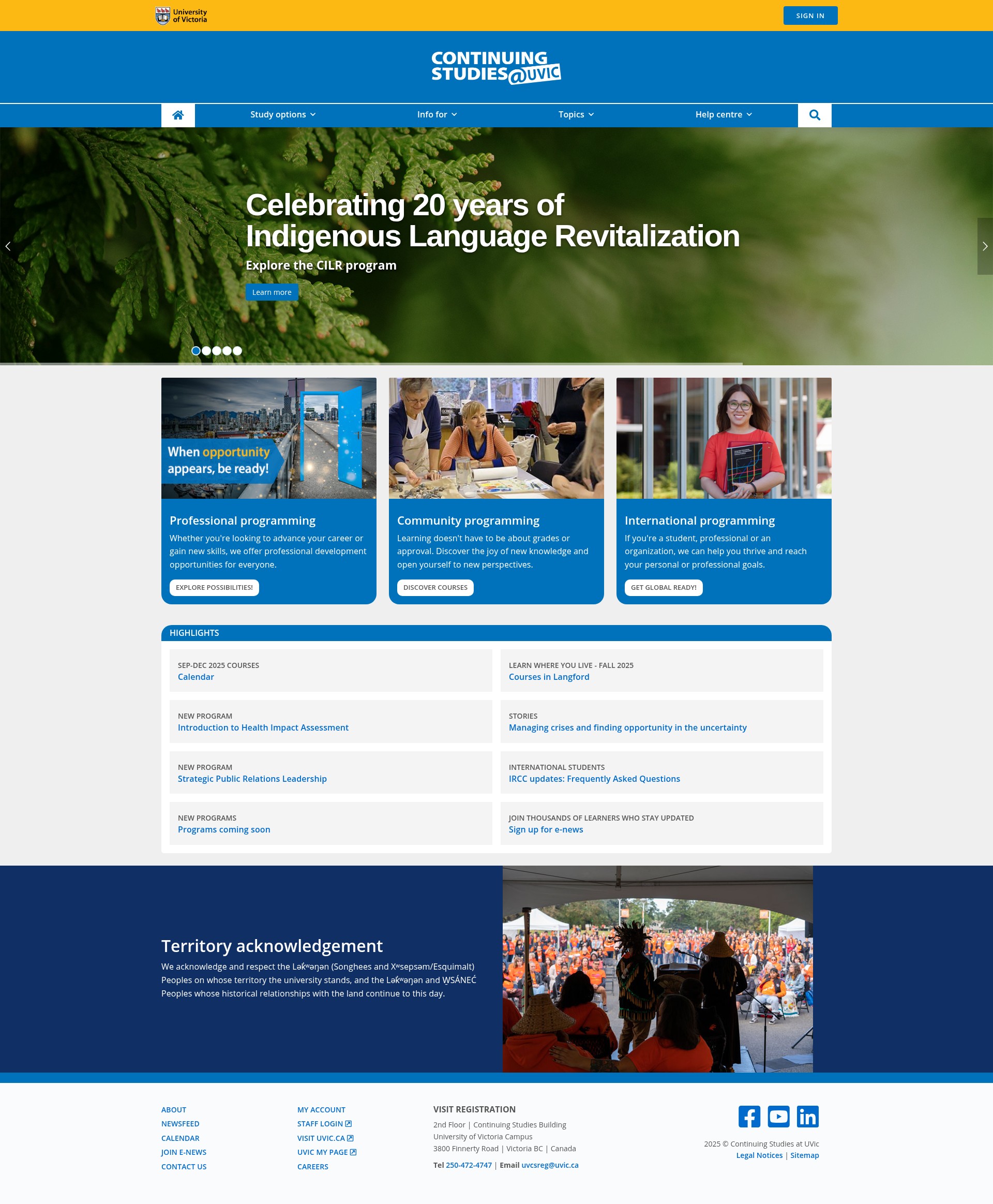 Screenshot of continuingstudies.uvic.ca