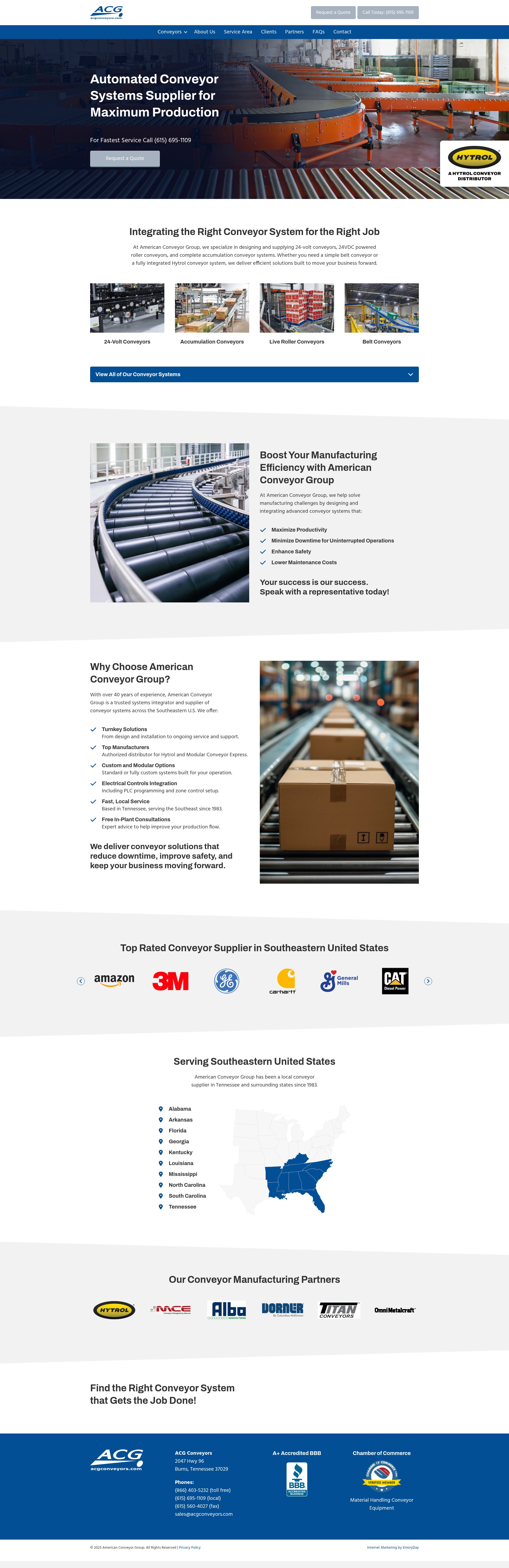 Screenshot of conveyors.acgconveyors.com