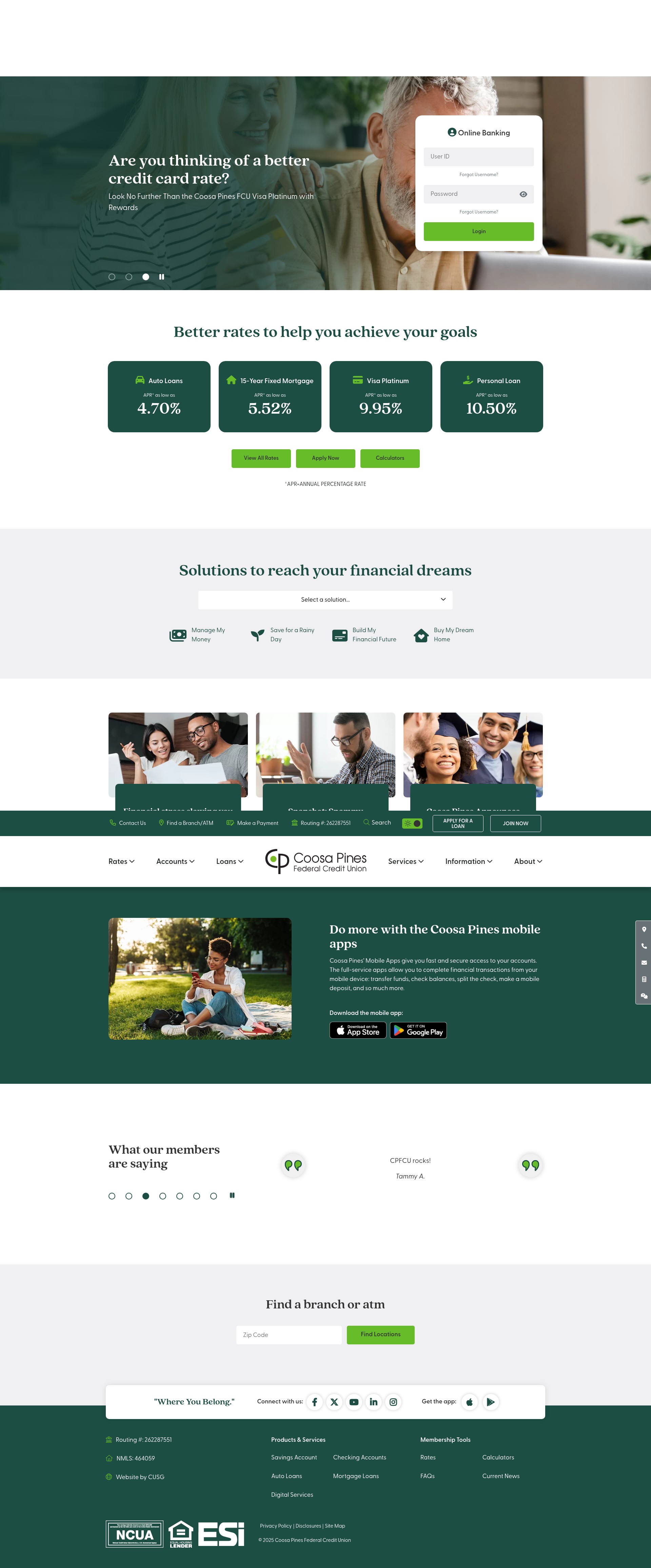 Screenshot of coosapinesfcu.org