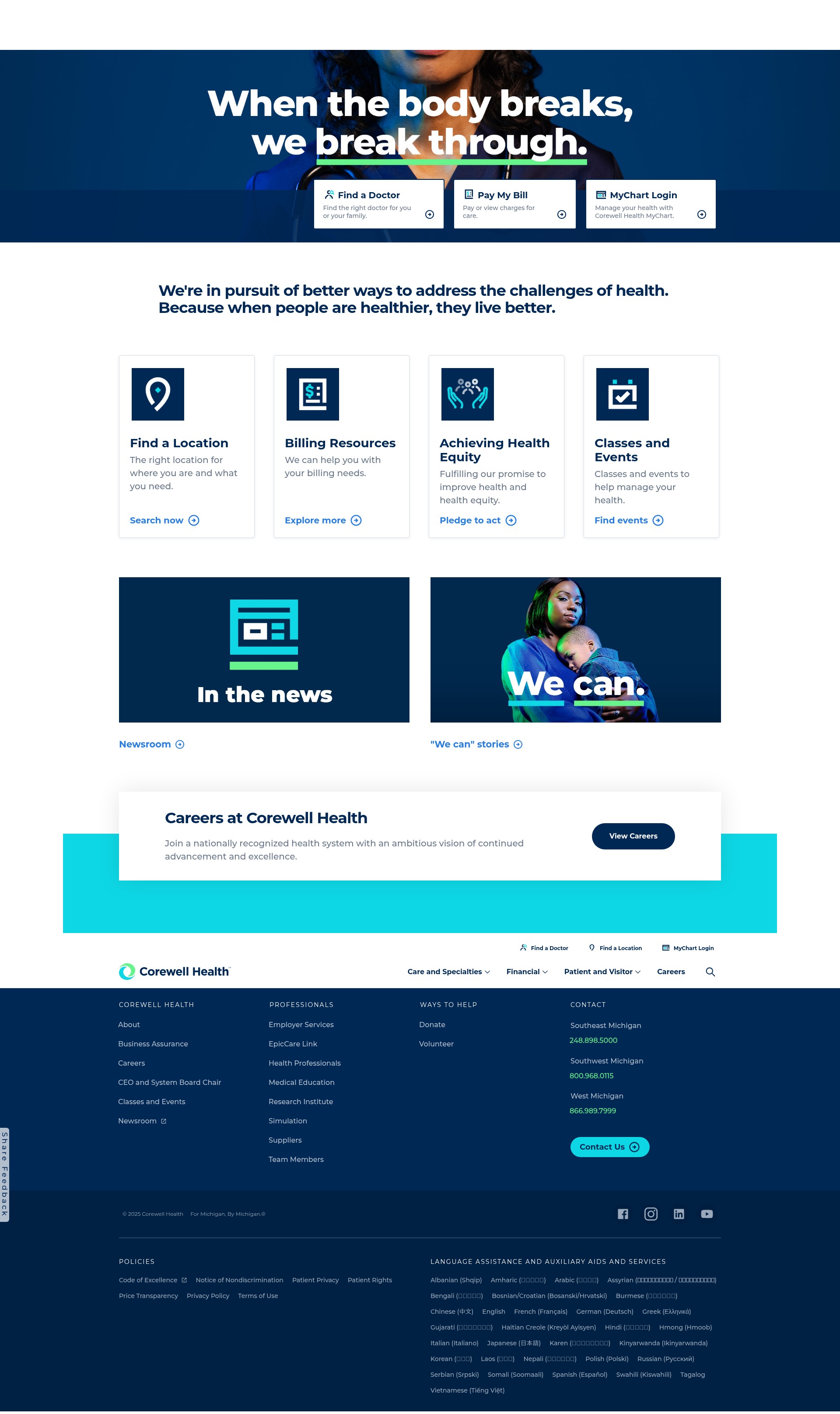 Screenshot of corewellhealth.org