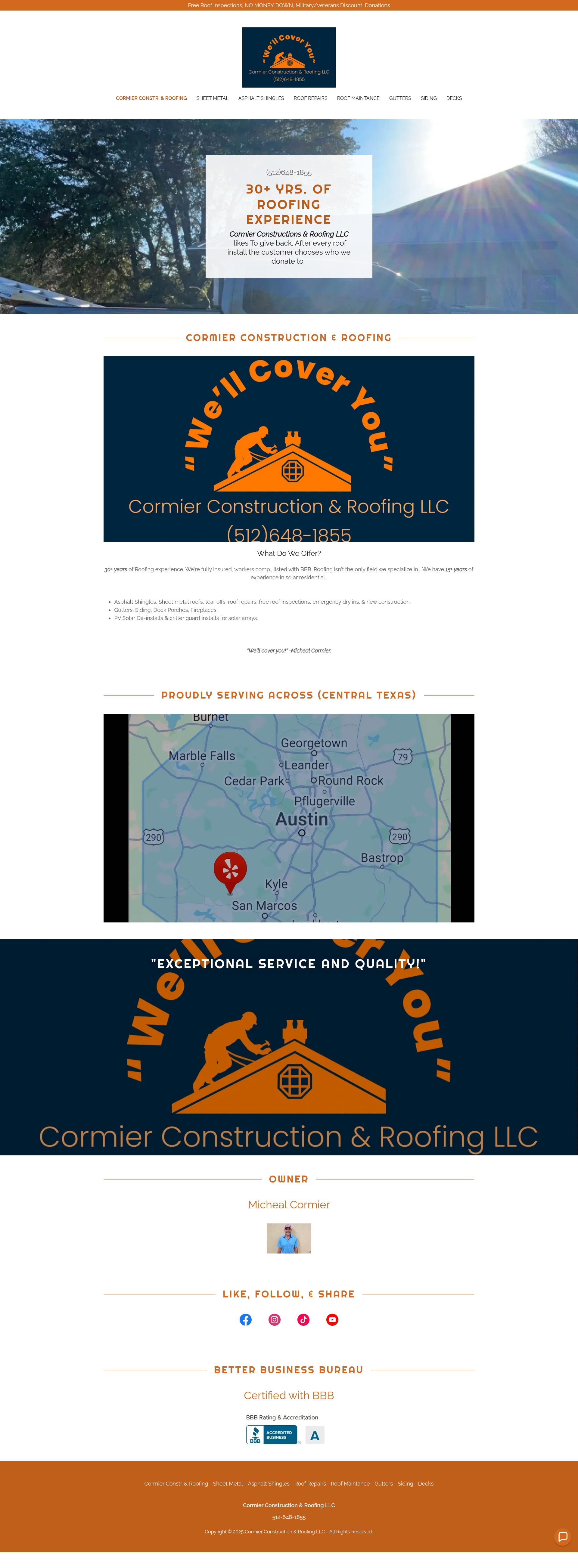 Screenshot of cormierconstroofingllc.com