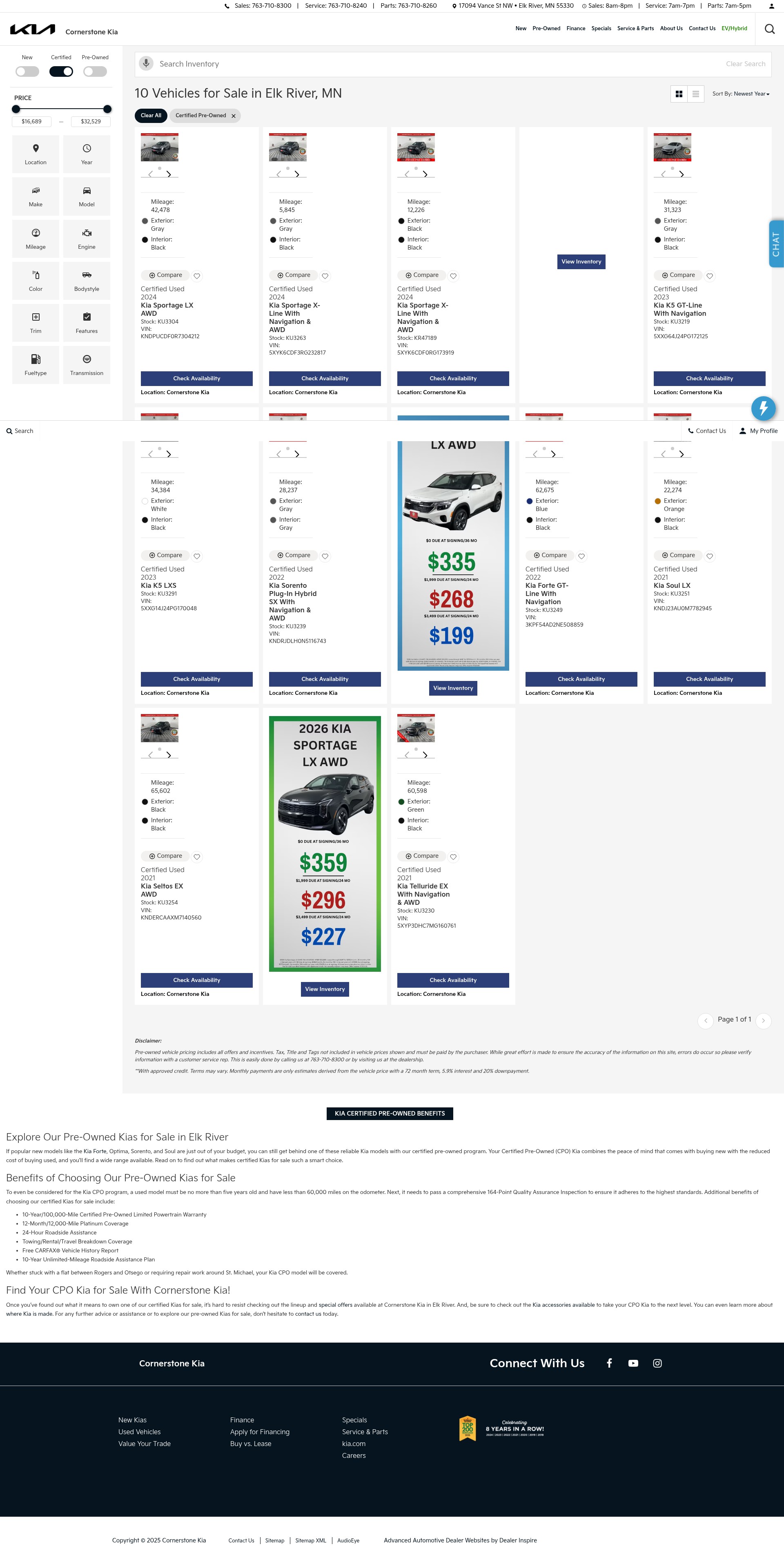 Screenshot of cornerstonekia.com