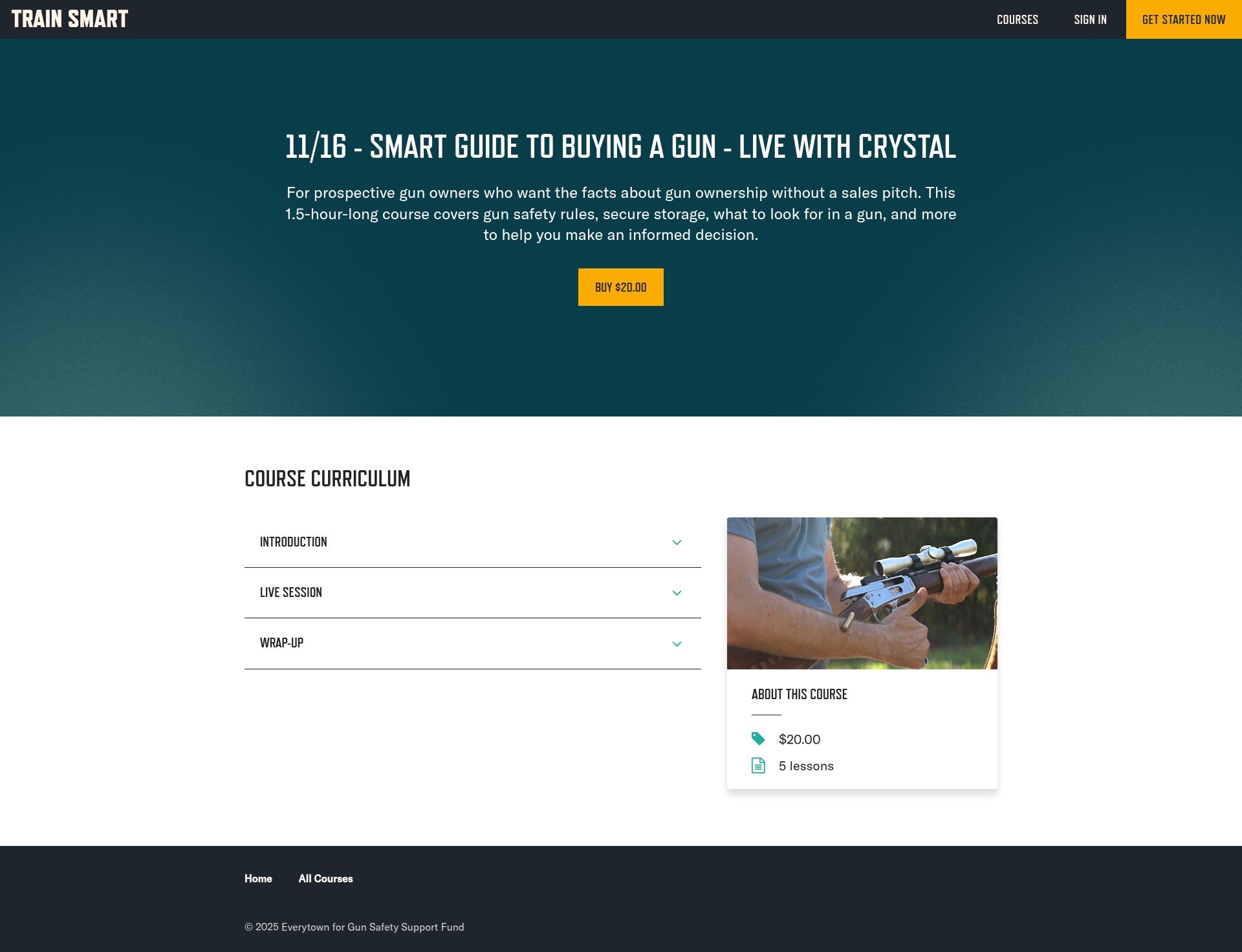 Screenshot of courses.trainsmartgunsafety.org