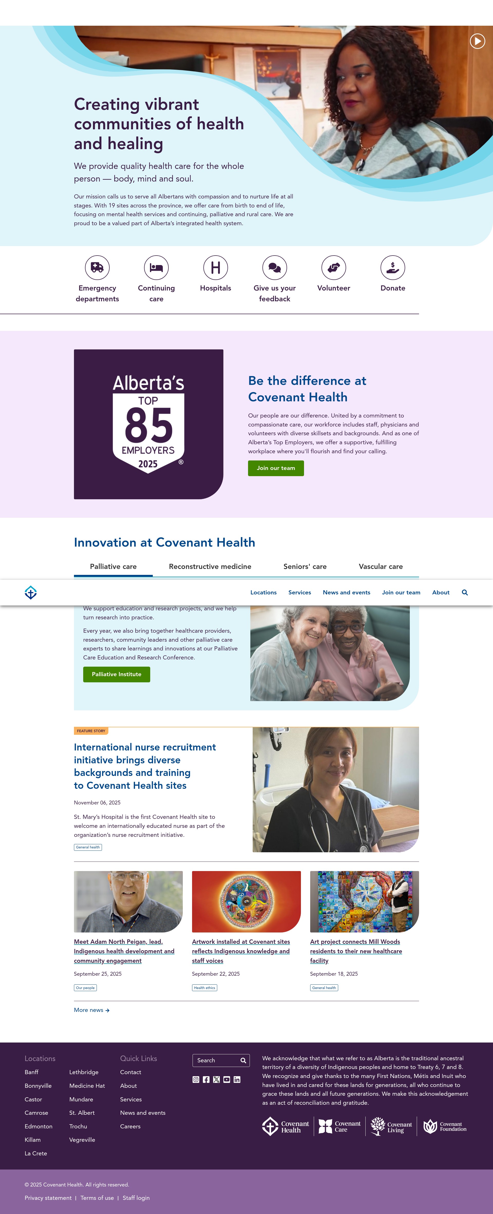 Screenshot of covenanthealth.ca