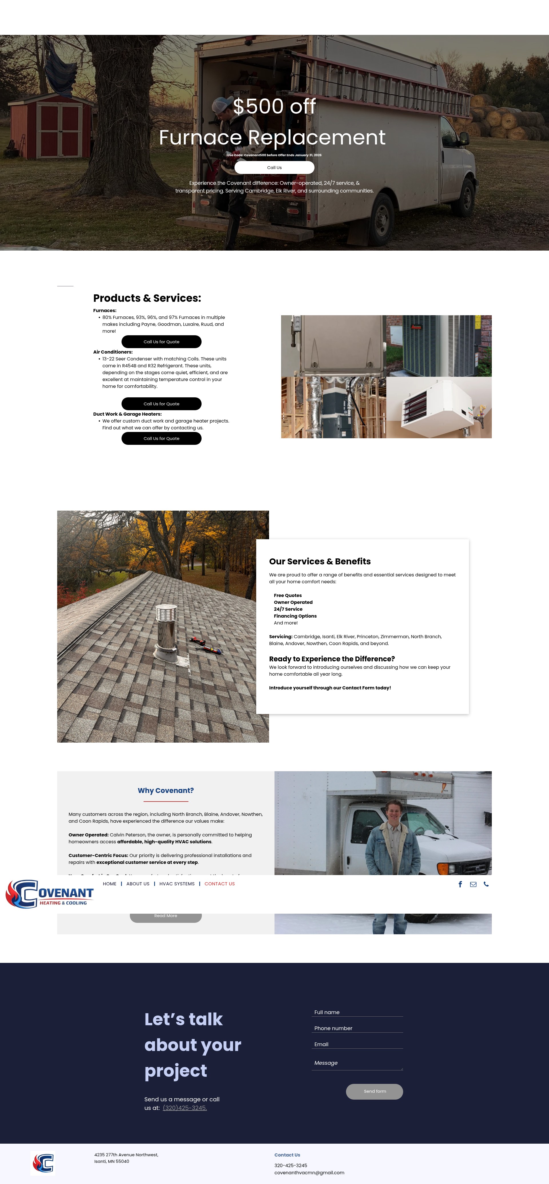 Screenshot of covenanthvacmn.com