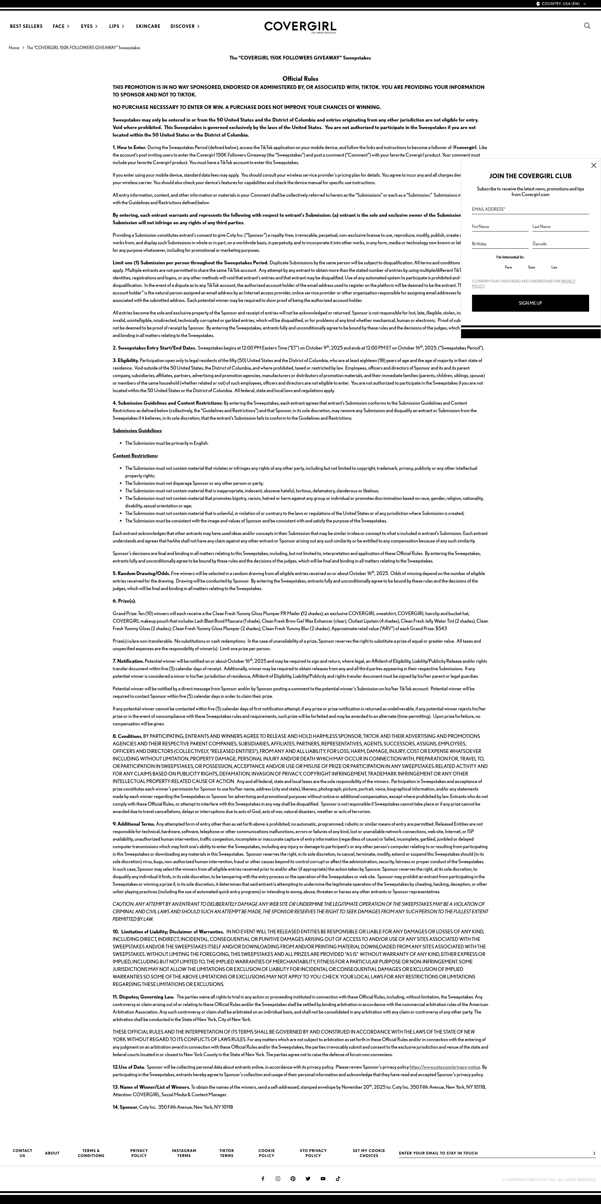 Screenshot of covergirl.com