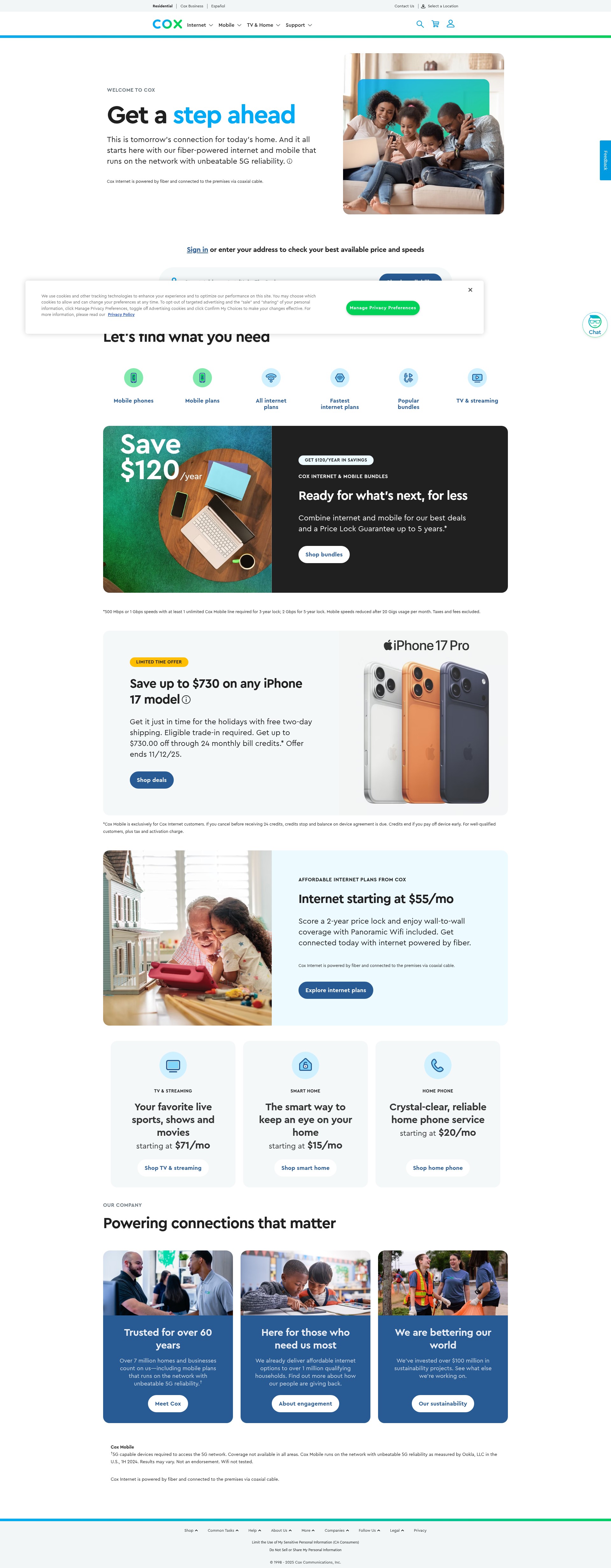 Screenshot of cox.com