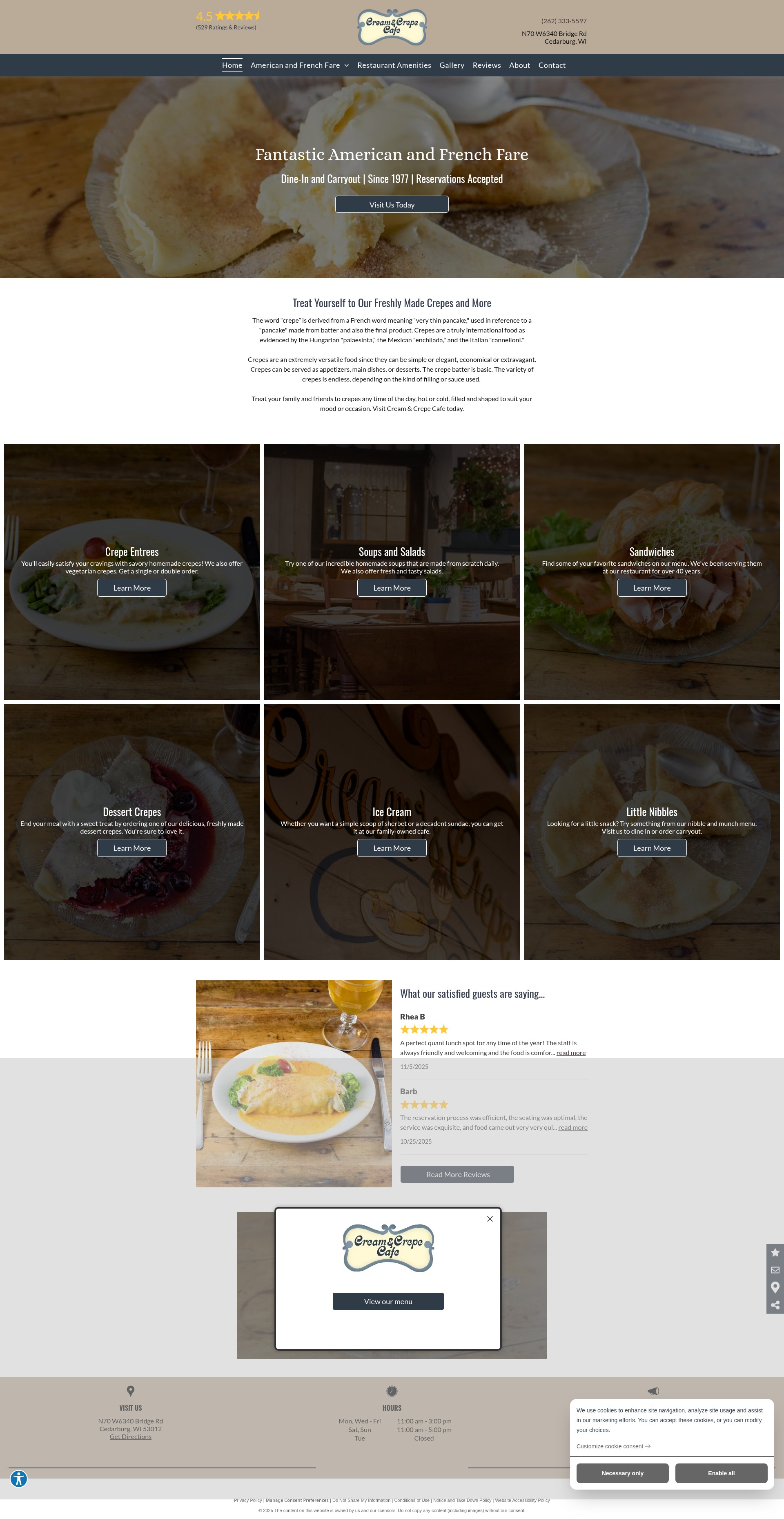 Screenshot of creamandcrepecafe.com