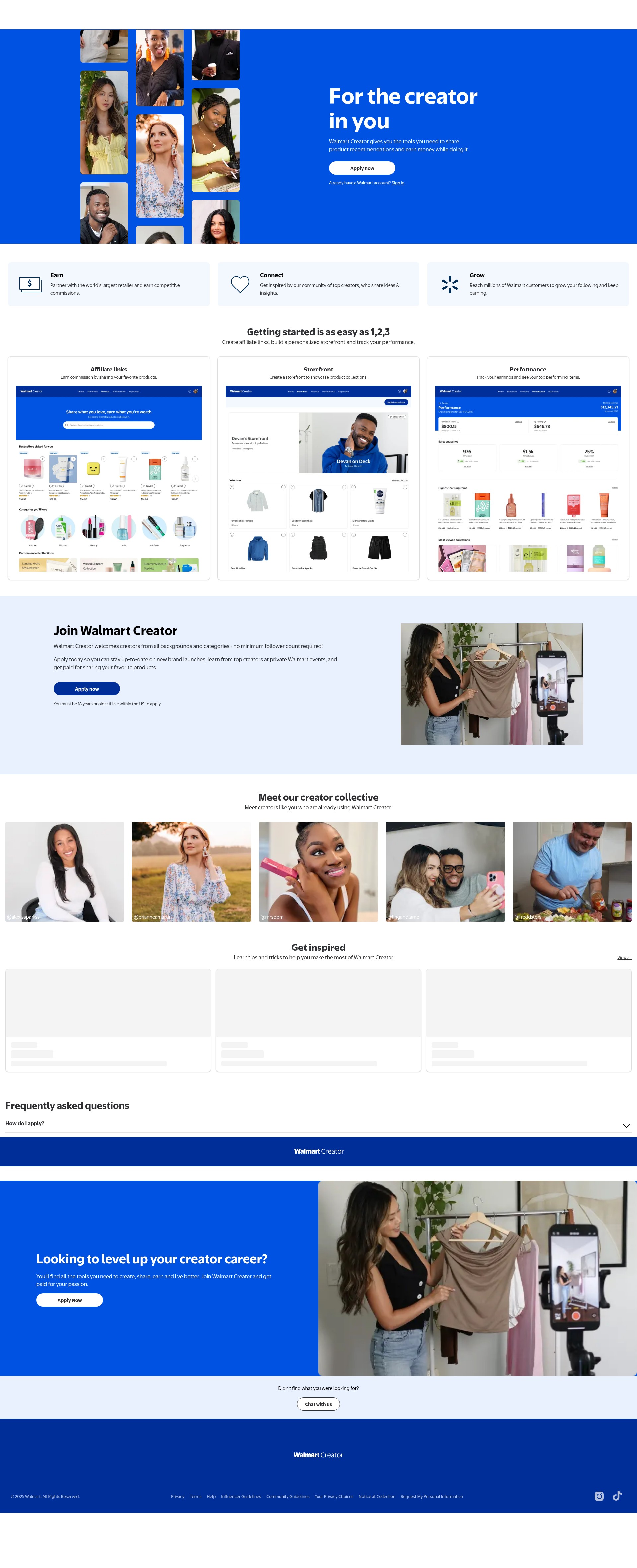 Screenshot of creator.walmart.com