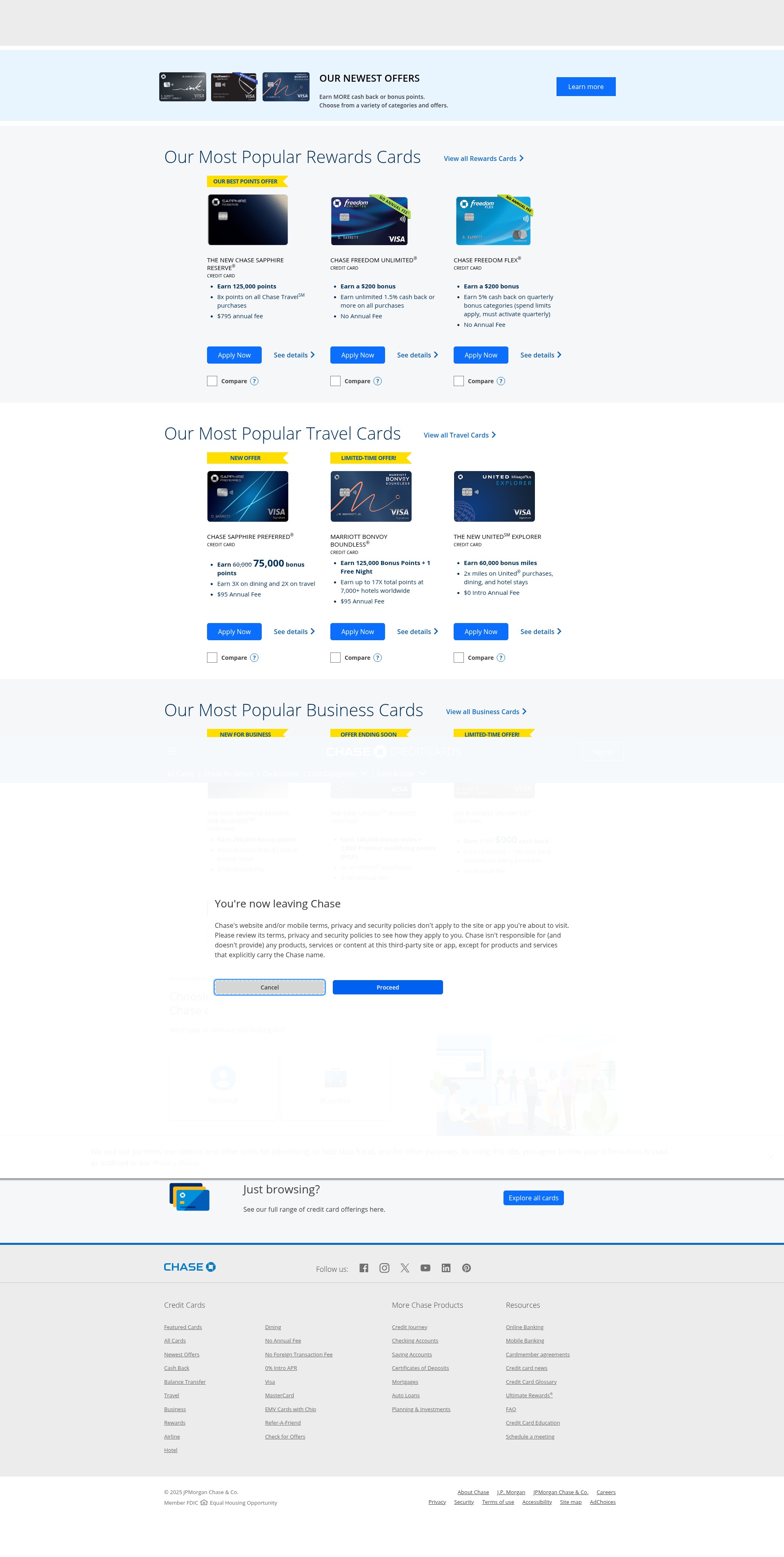 Screenshot of creditcards.chase.com
