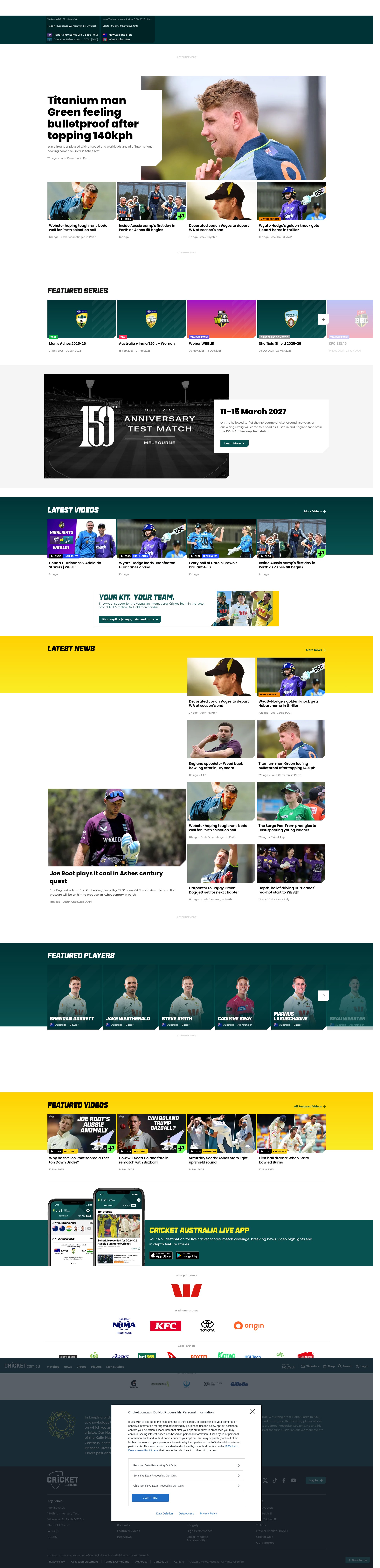 Screenshot of cricketaustralia.com.au