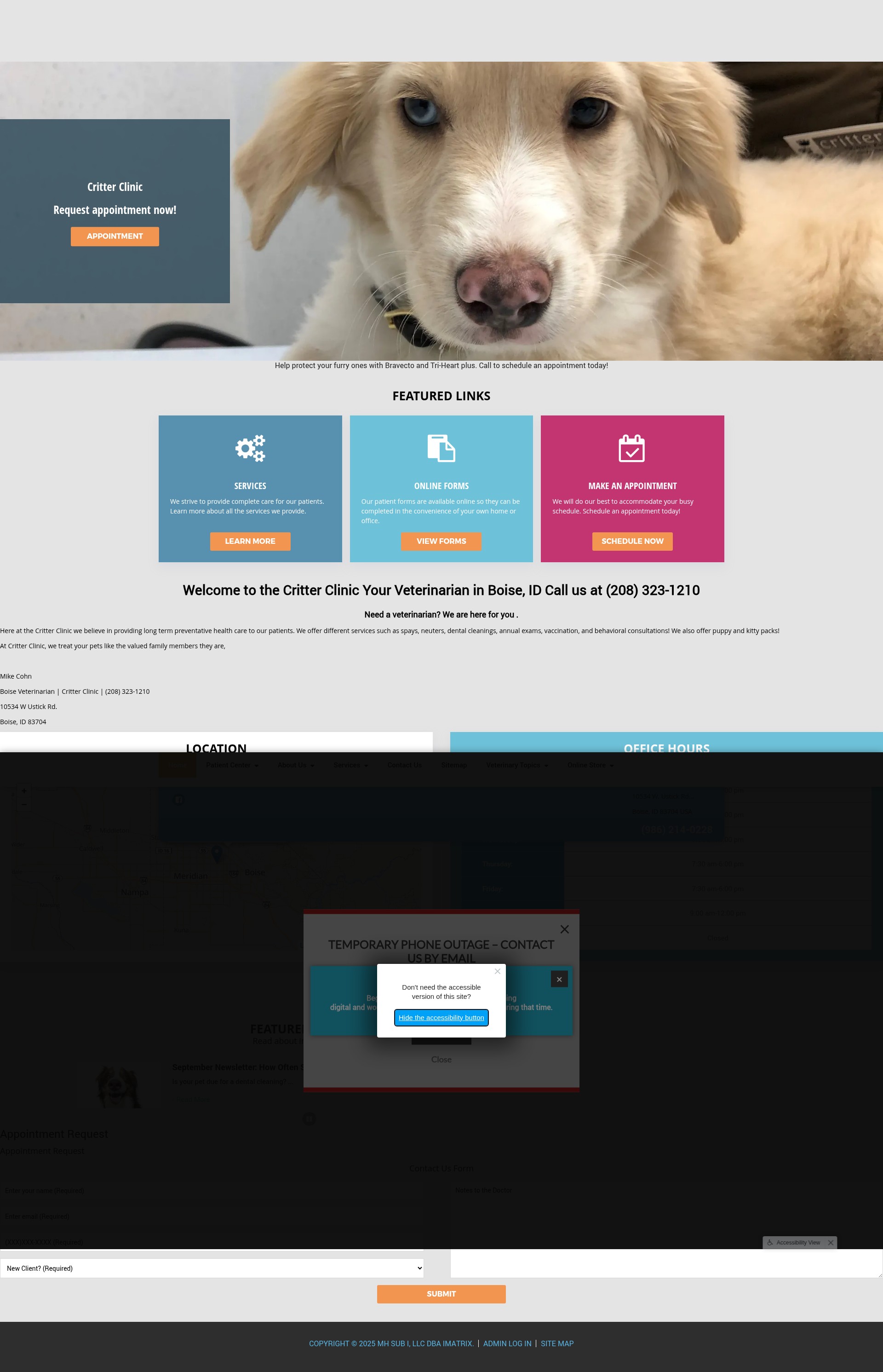 Screenshot of critterclinicboise.com