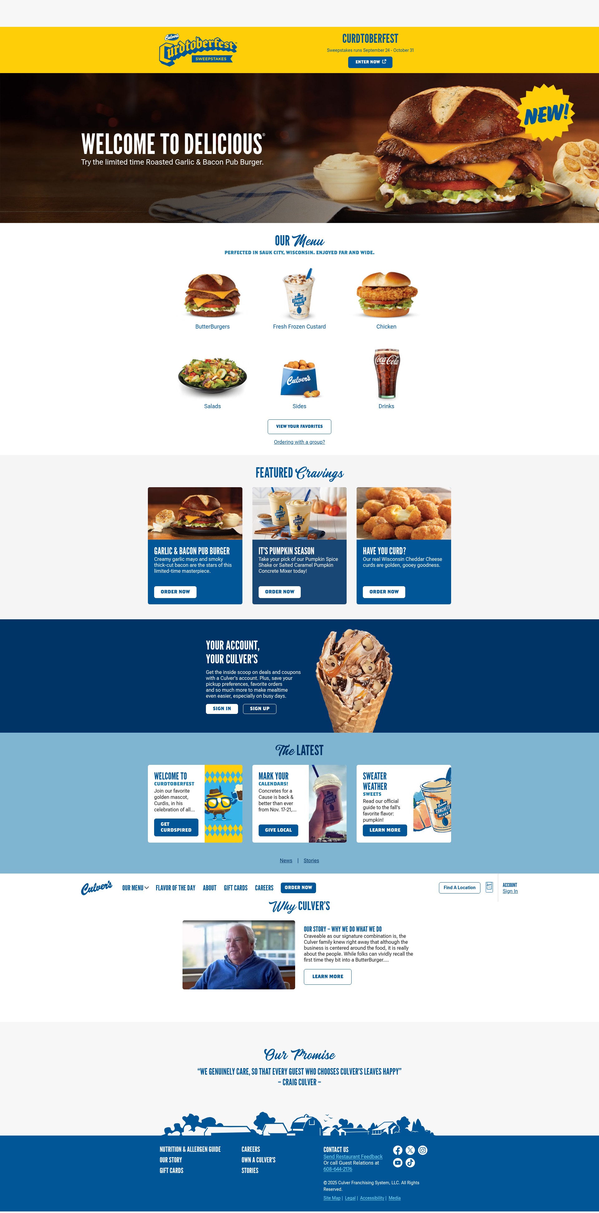 Screenshot of culvers.com