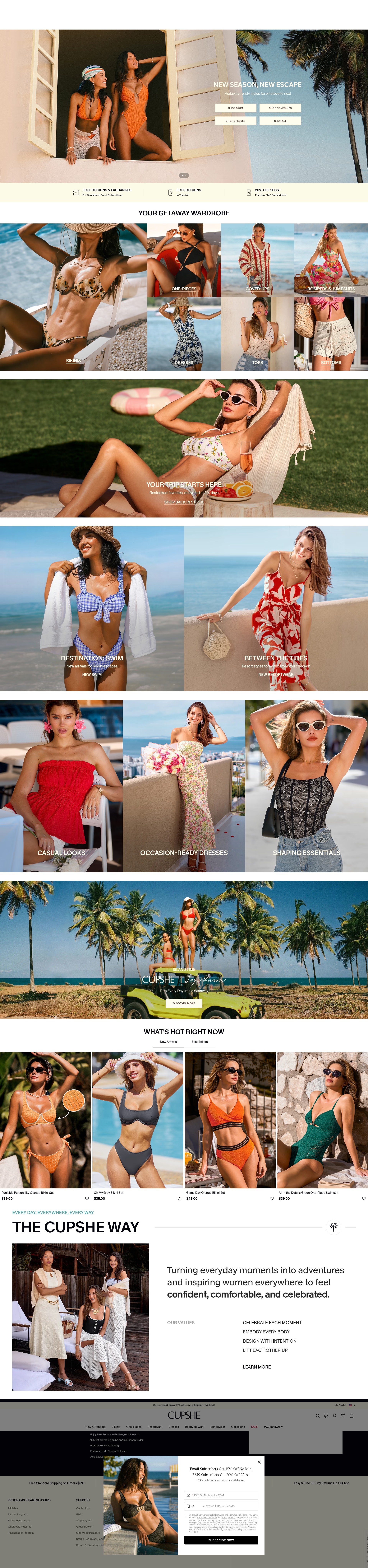 Screenshot of cupshe.com