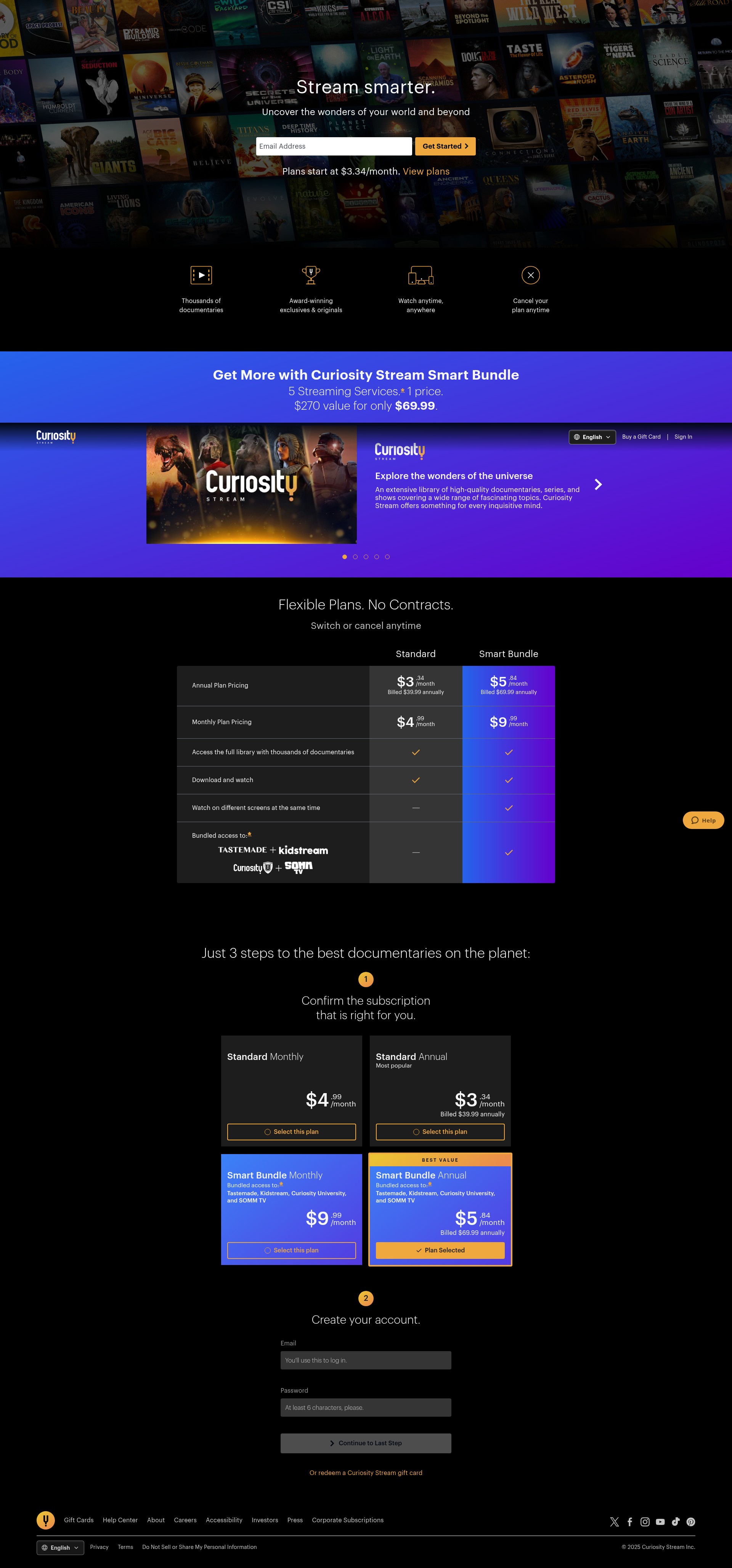 Screenshot of curiositystream.com