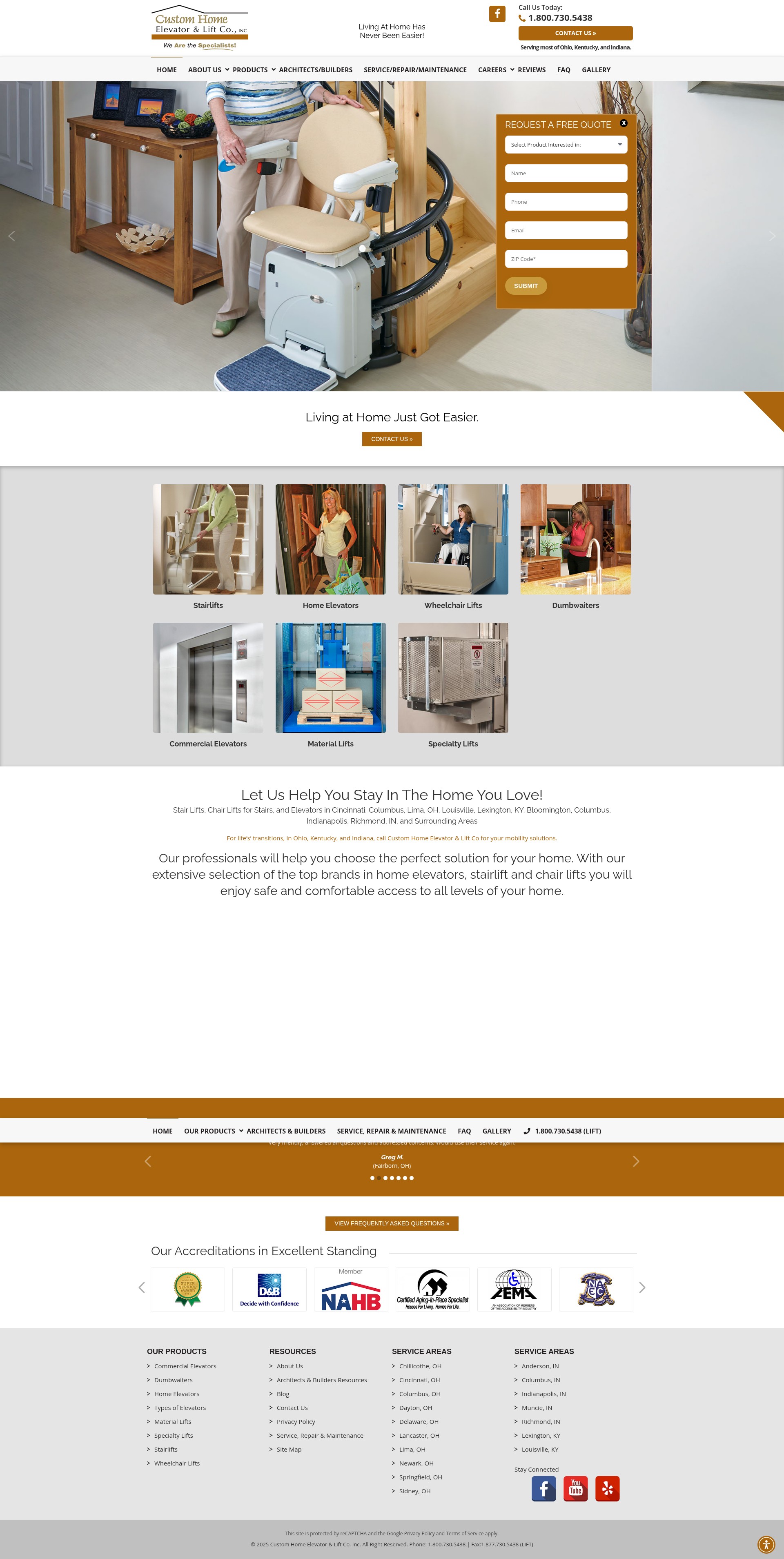 Screenshot of customhomeelevator.com