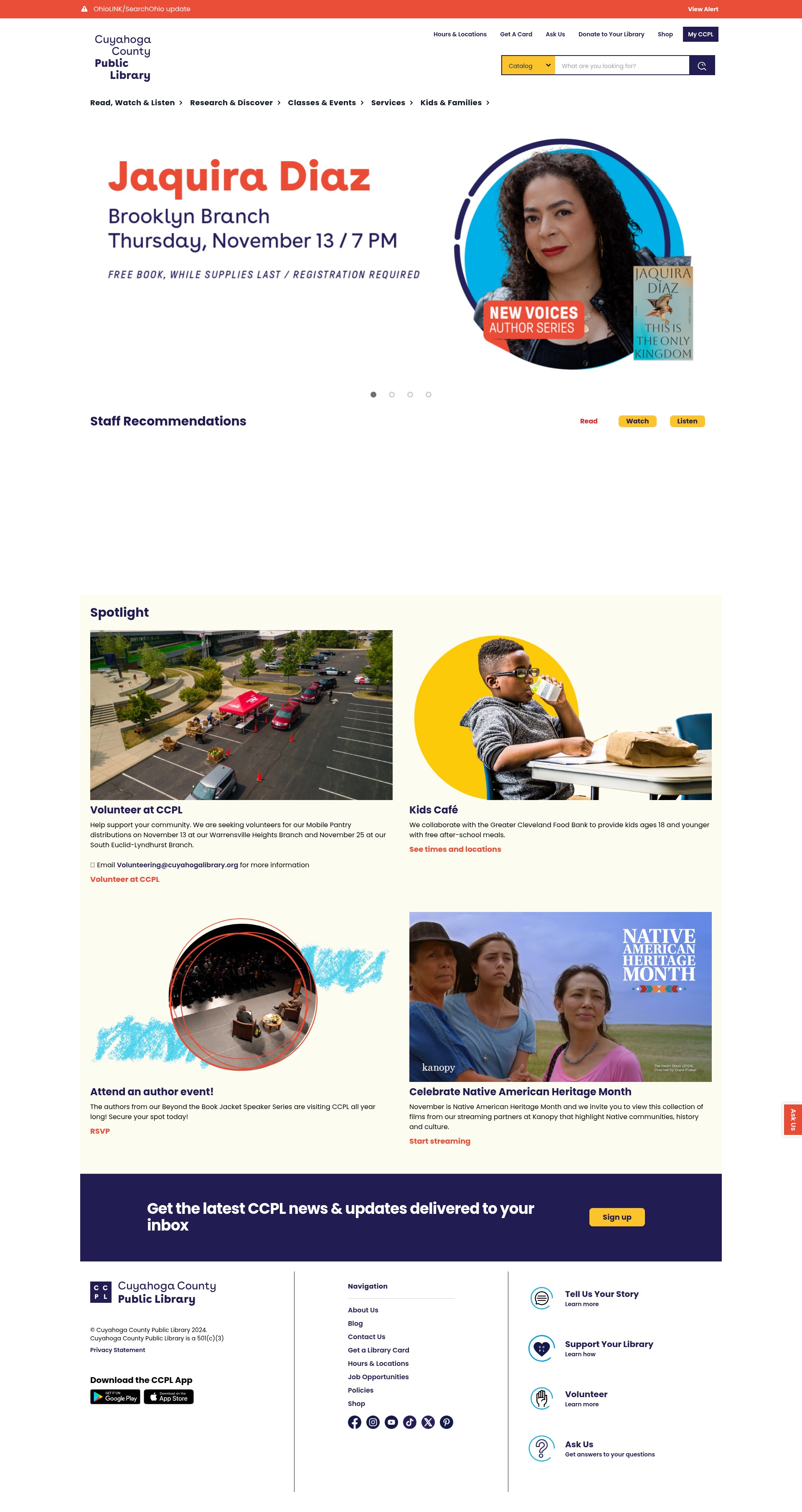 Screenshot of cuyahogalibrary.org