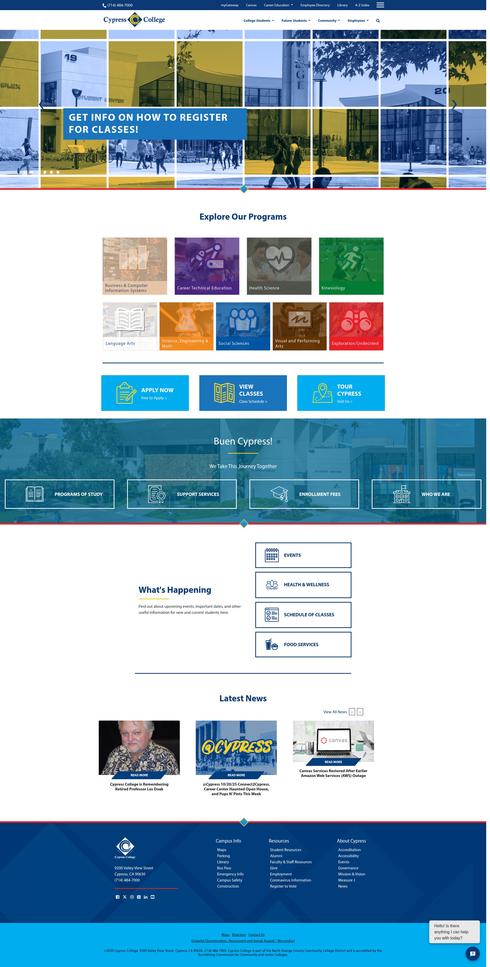 Screenshot of cypresscollege.edu