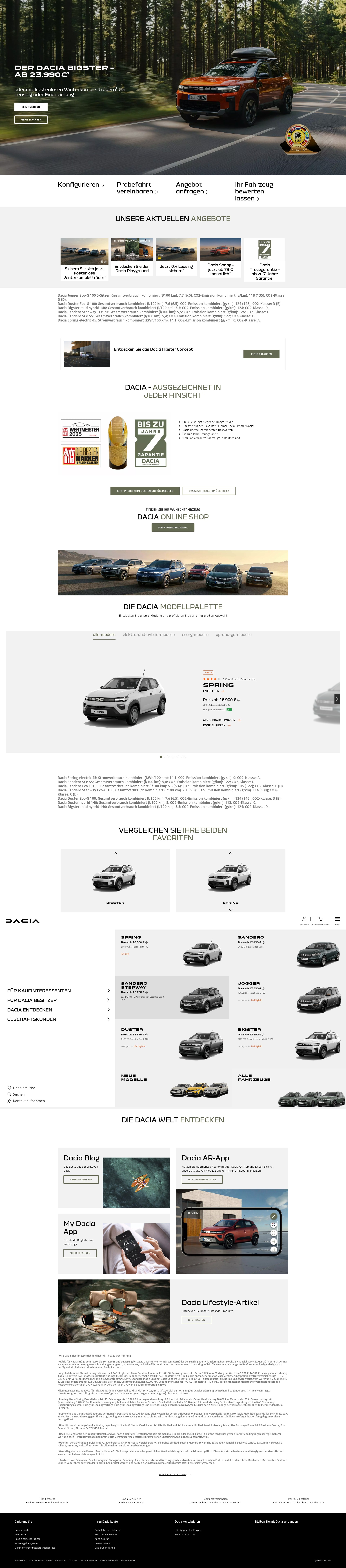 Screenshot of dacia.de