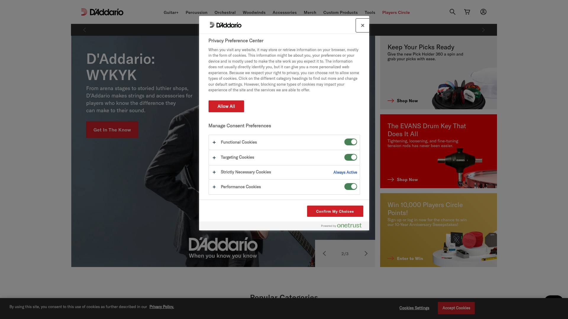 Screenshot of daddario.com