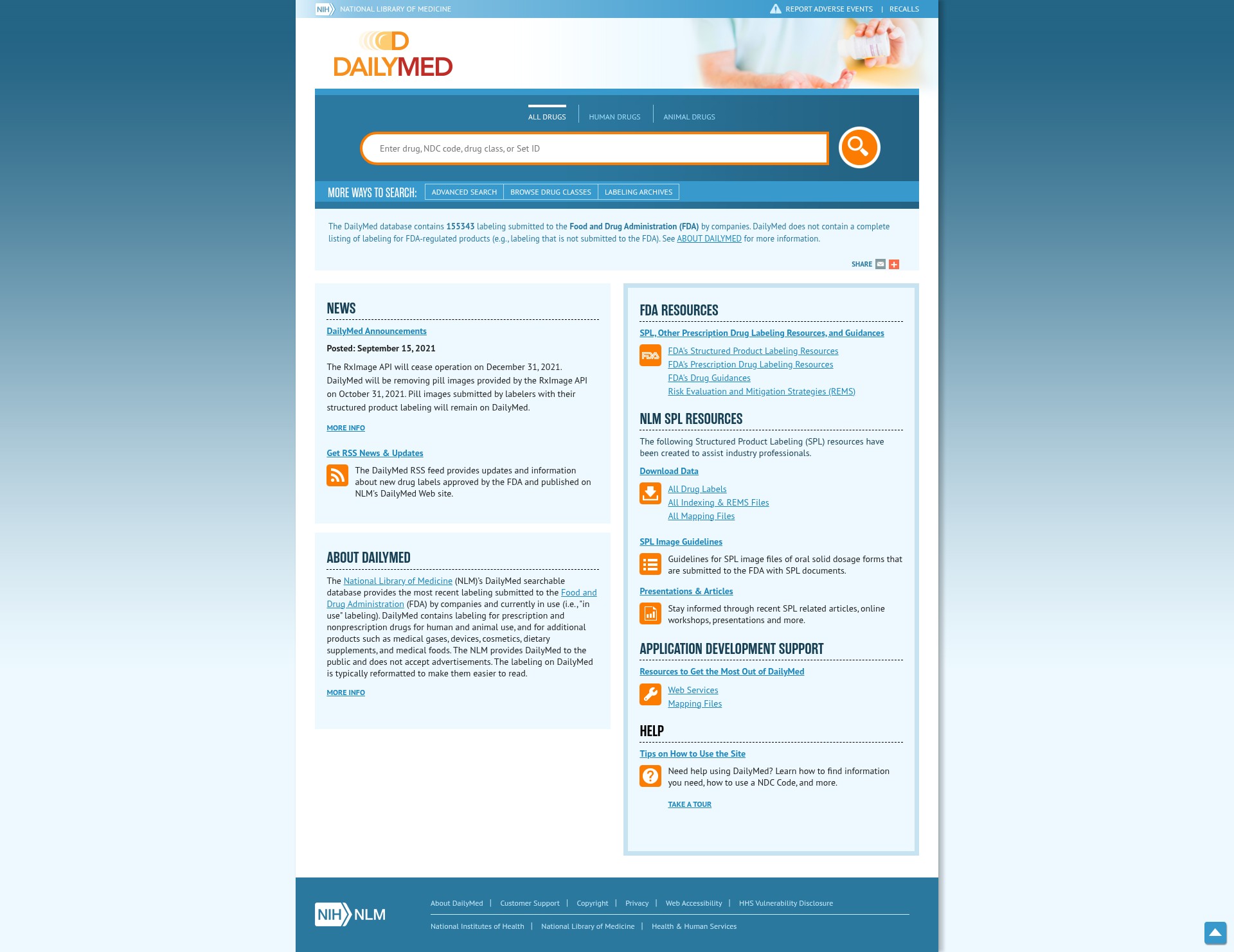 Screenshot of dailymed.nlm.nih.gov