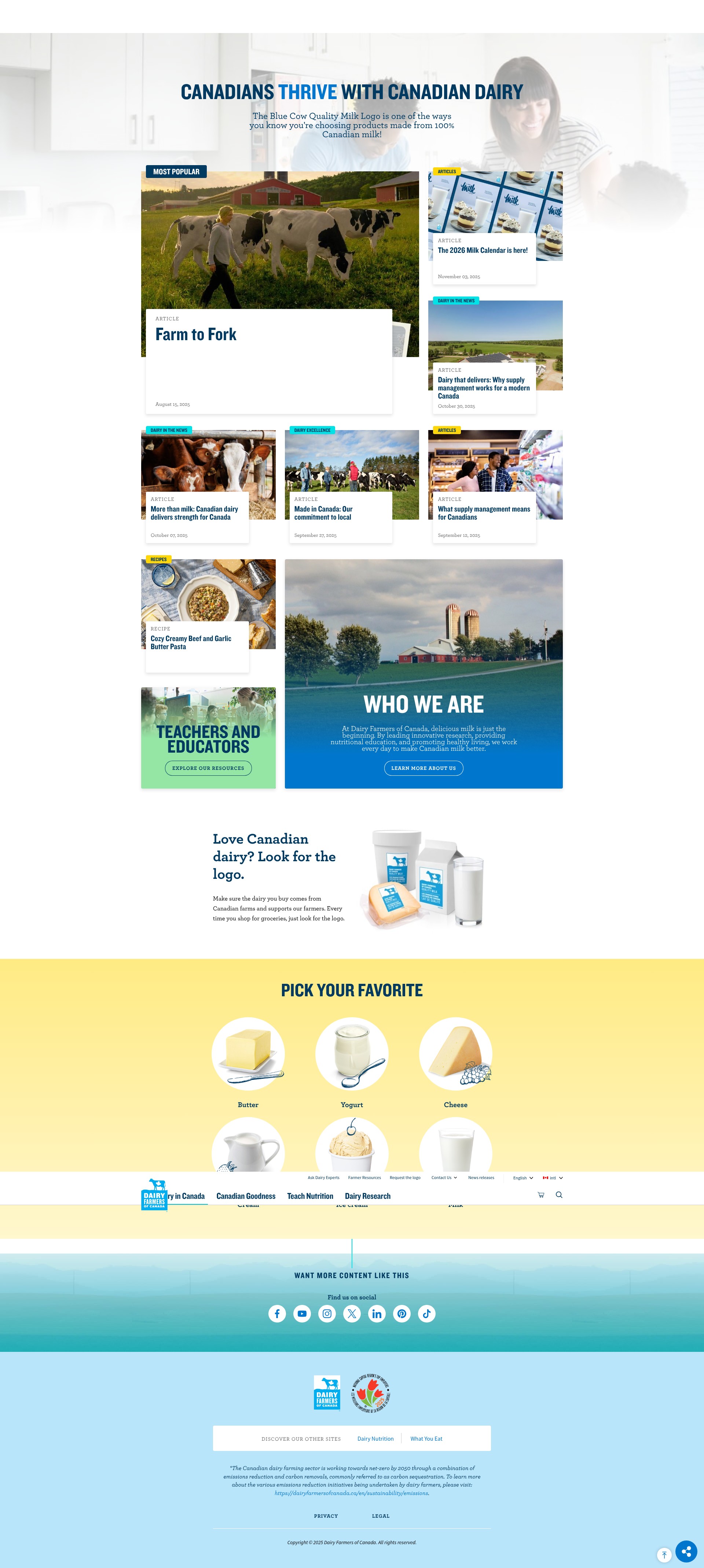 Screenshot of dairyfarmersofcanada.ca