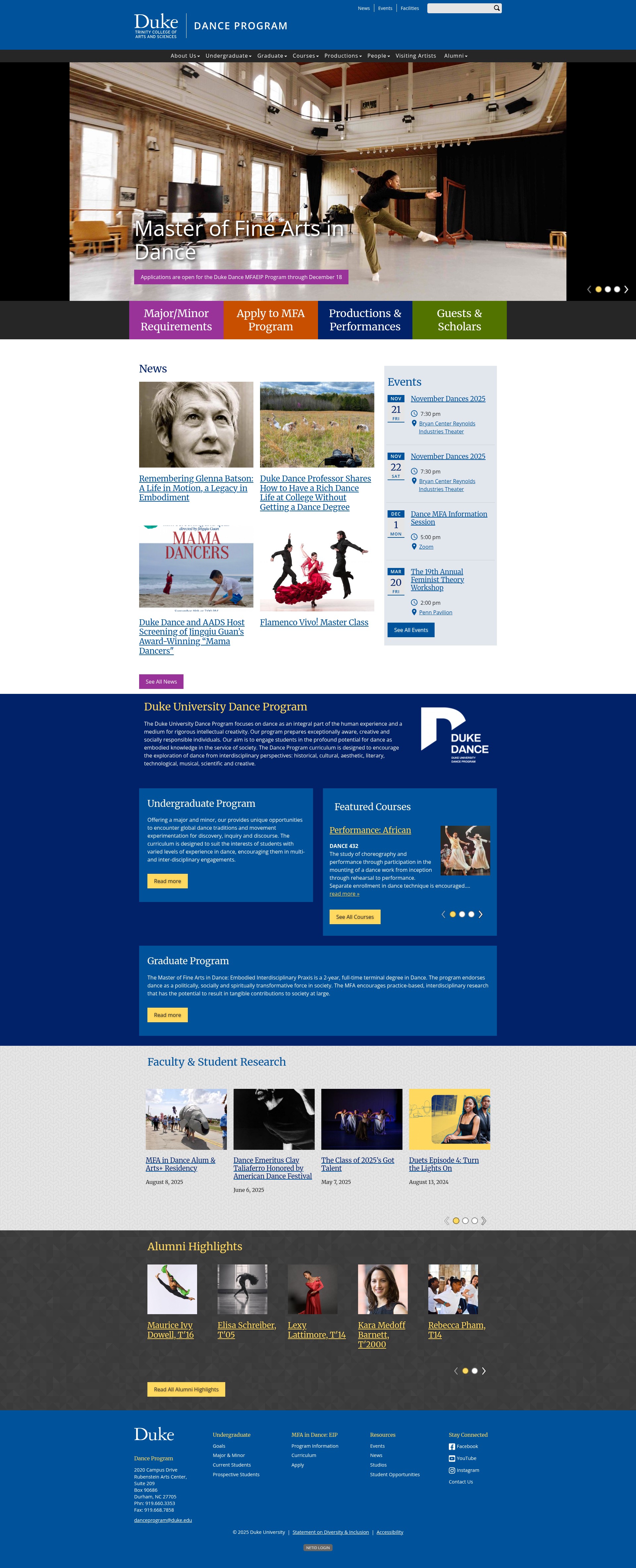 Screenshot of danceprogram.duke.edu