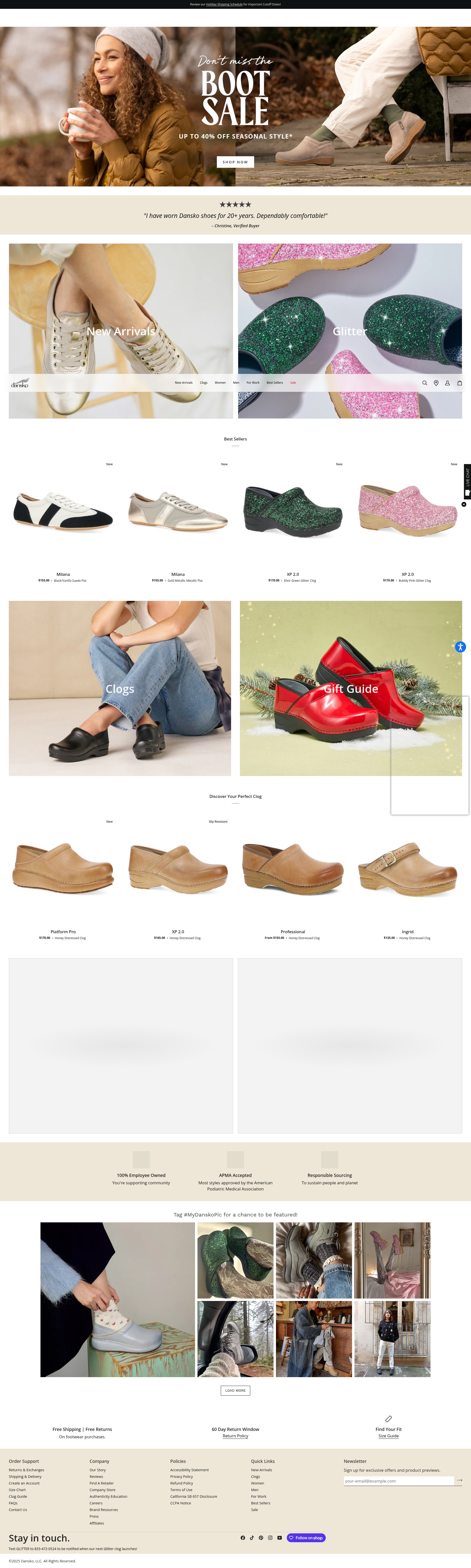Screenshot of dansko.com