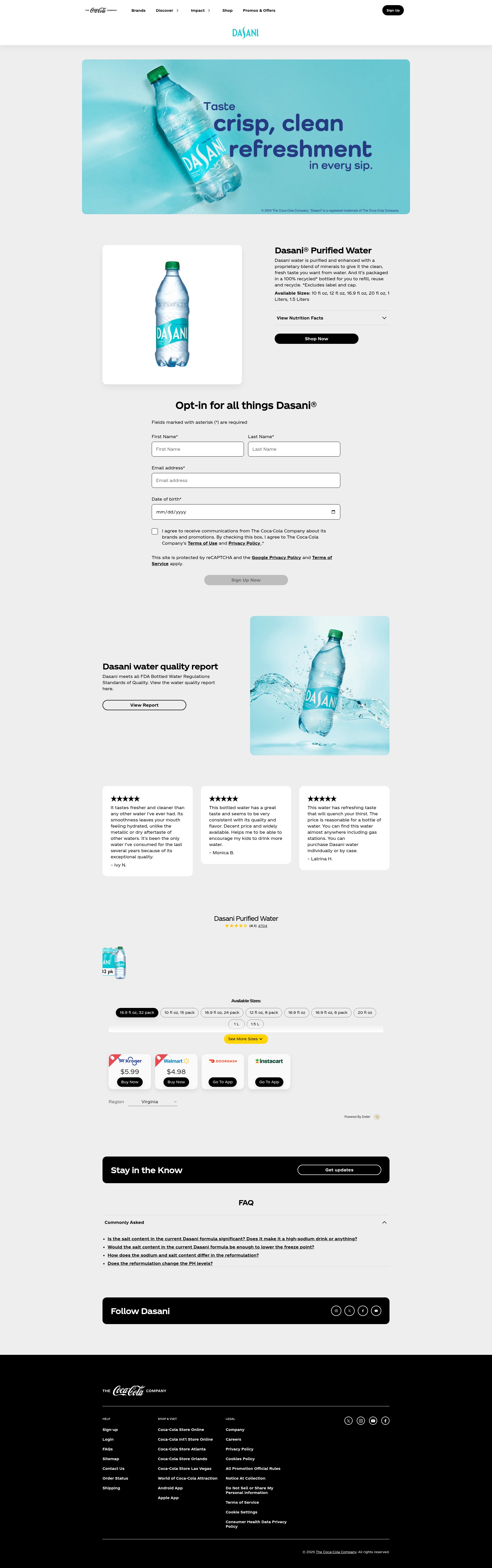 Screenshot of dasani.com