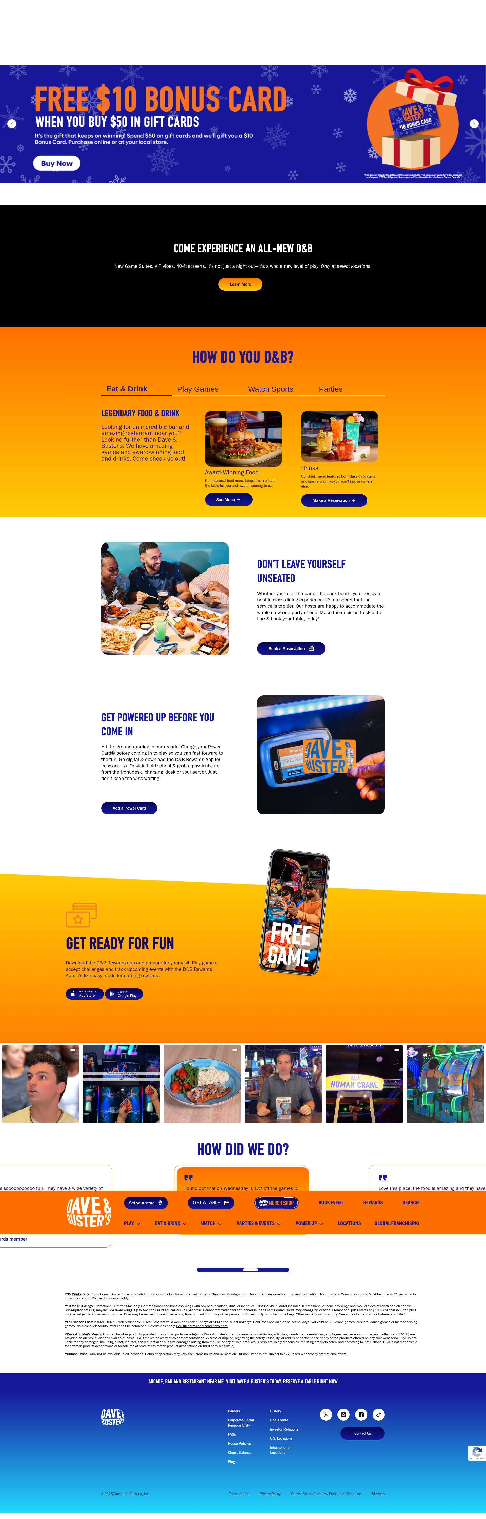Screenshot of daveandbusters.com