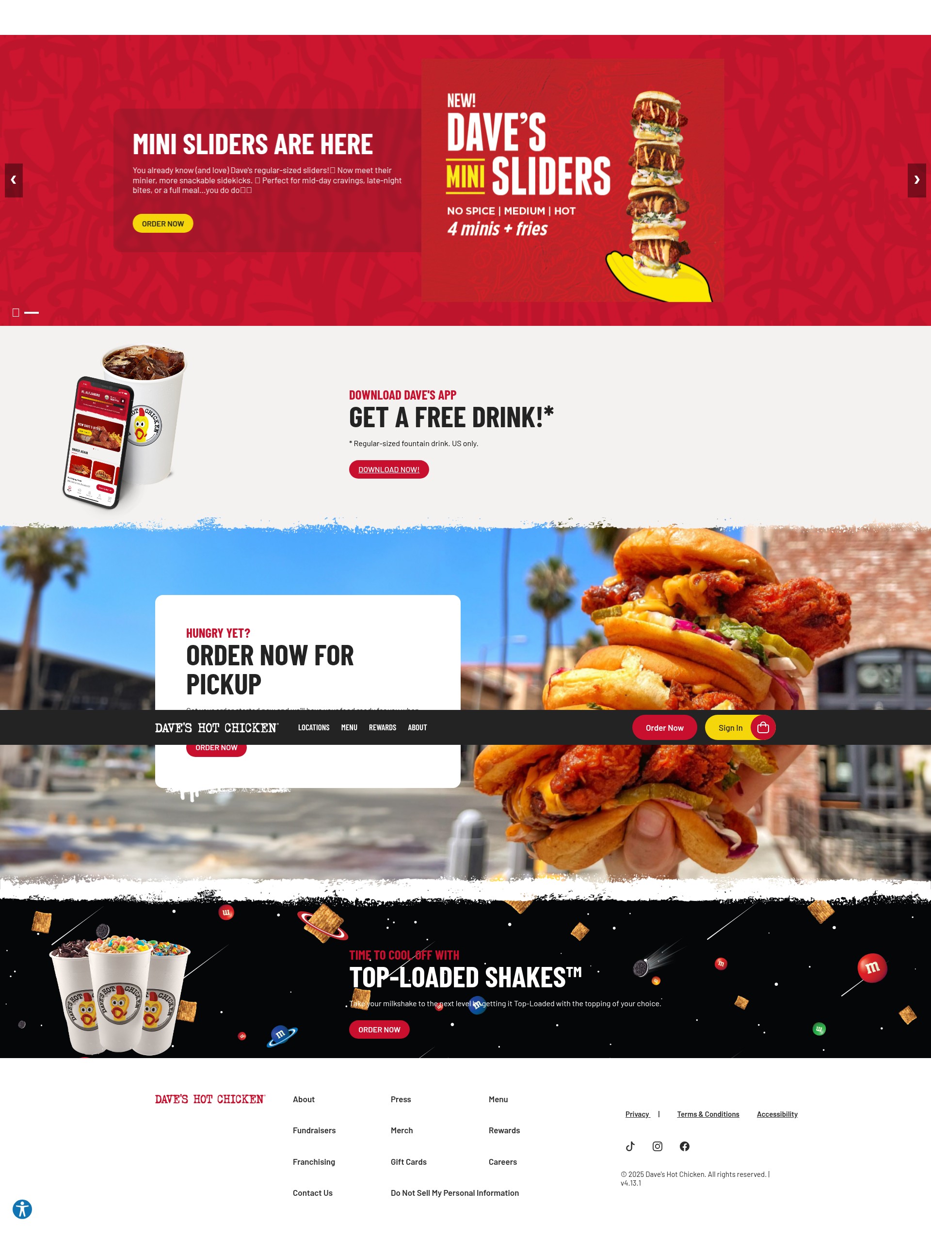 Screenshot of daveshotchicken.com
