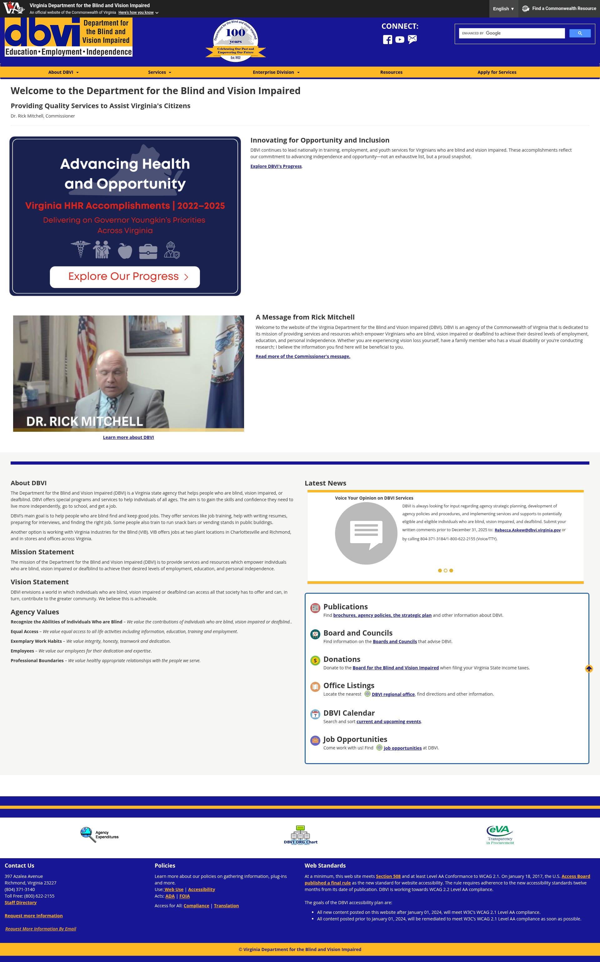Screenshot of dbvi.virginia.gov