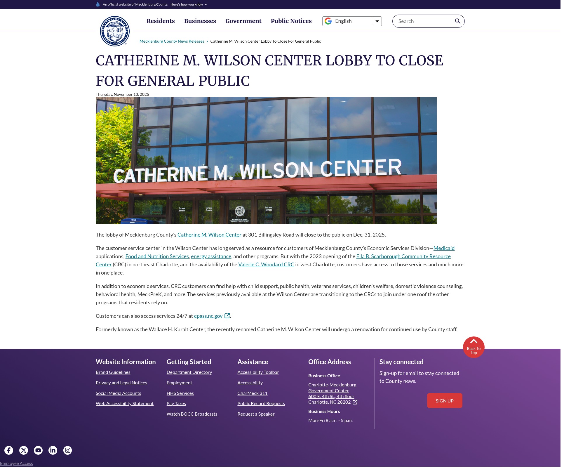 Screenshot of dcr.mecknc.gov