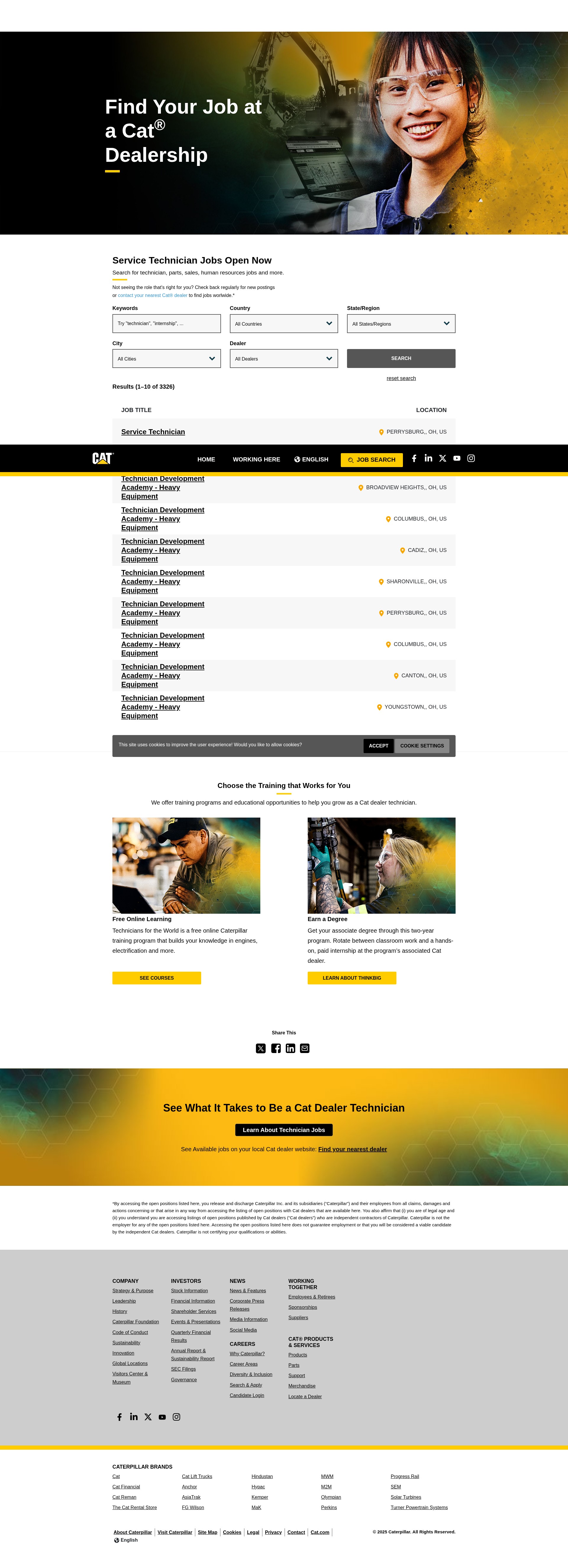 Screenshot of dealertechjobs.caterpillar.com