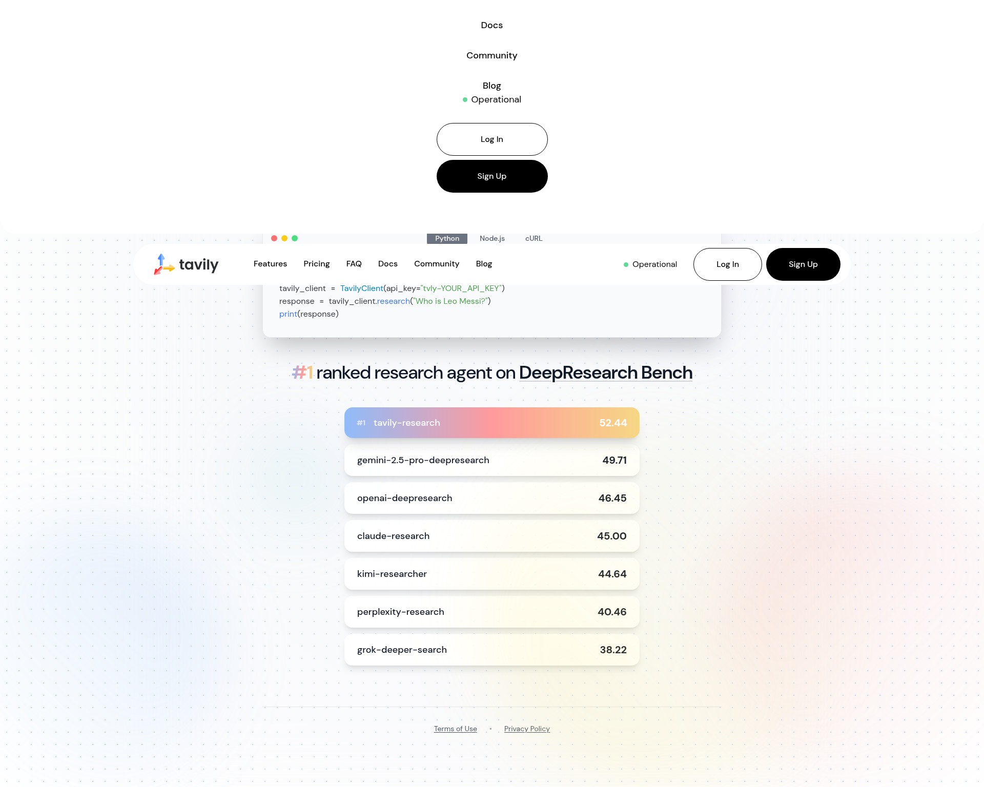 Screenshot of deepresearch.tavily.com