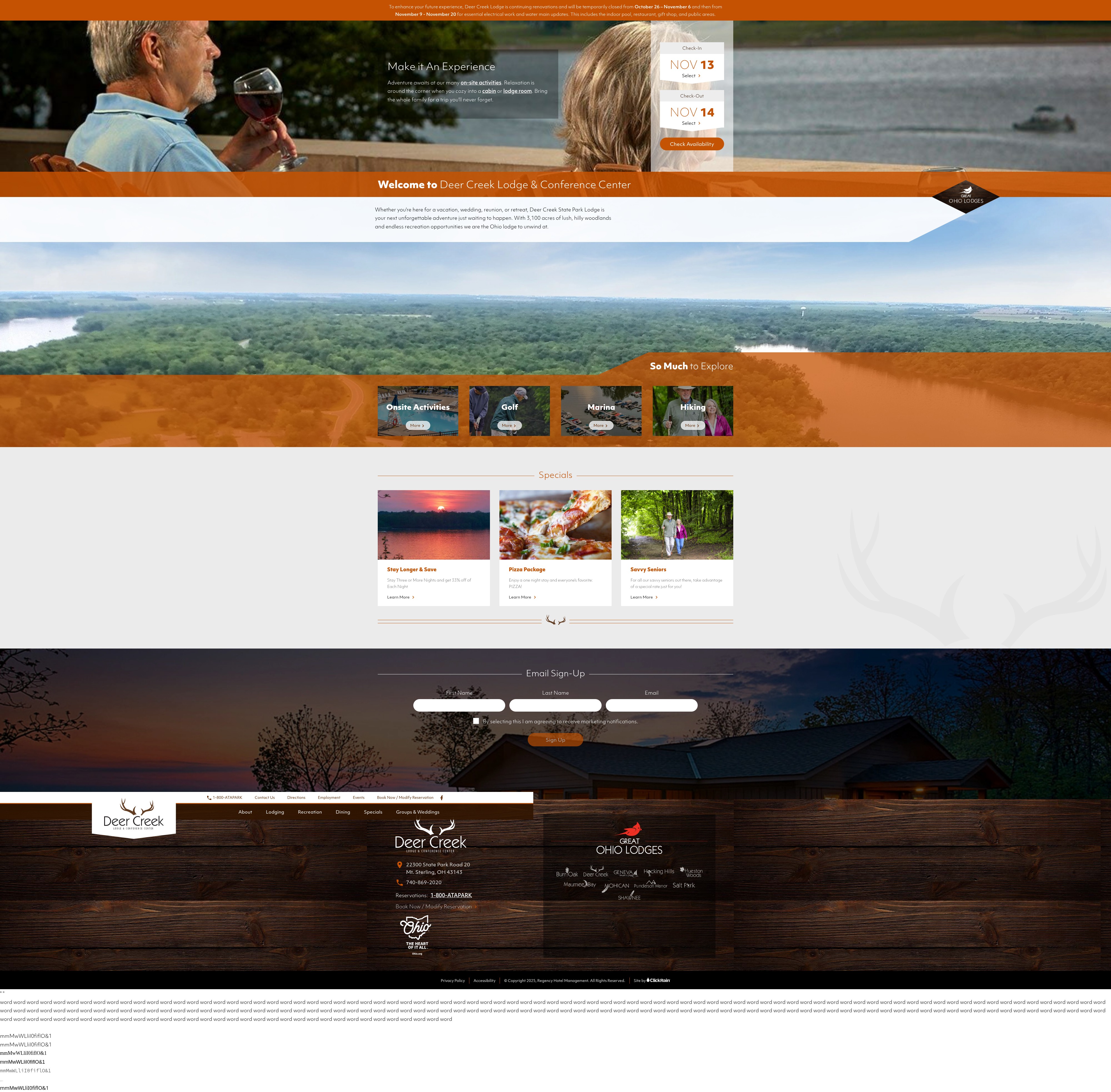 Screenshot of deercreekparklodge.com