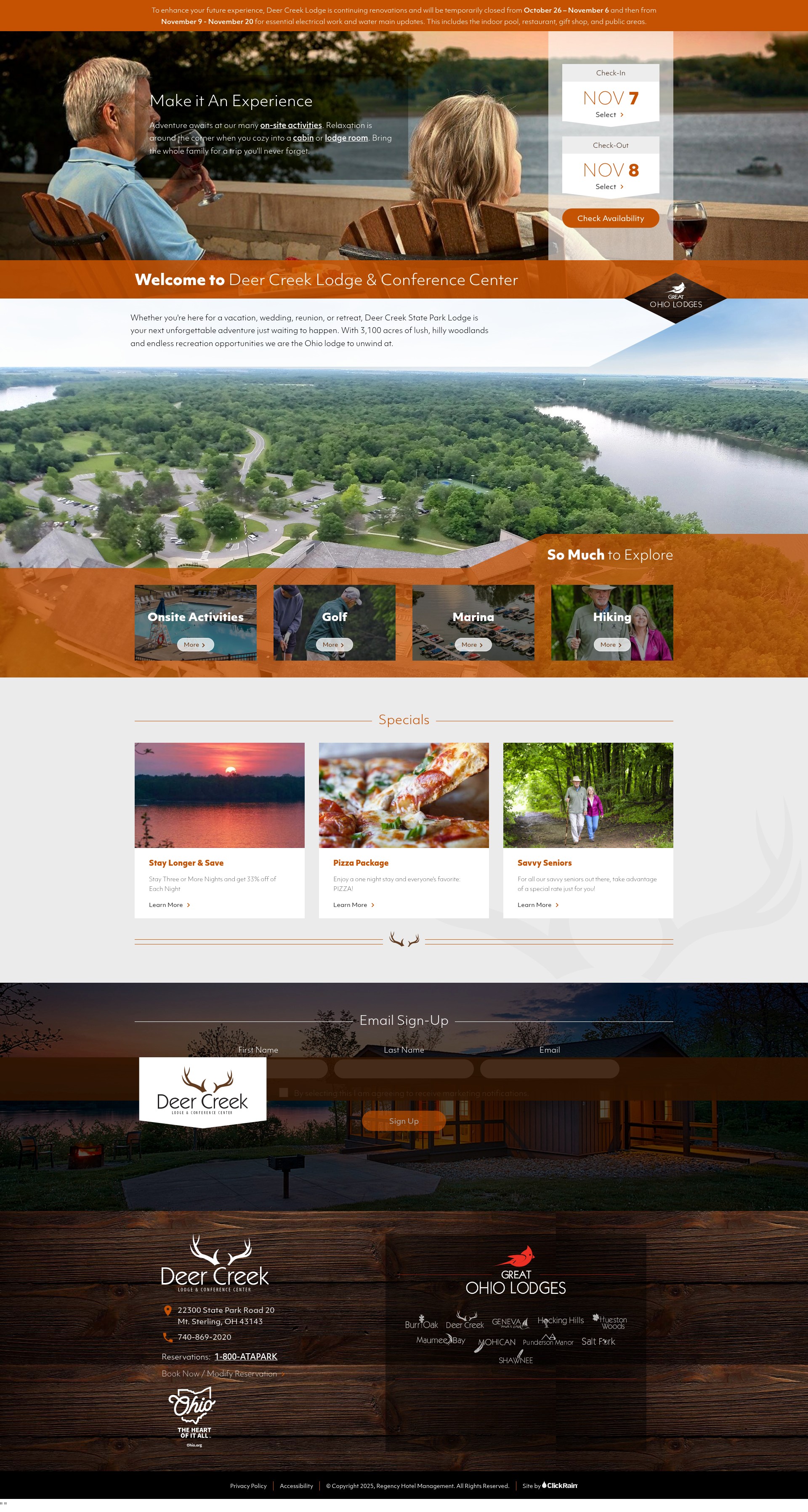 Screenshot of deercreekstateparklodge.com