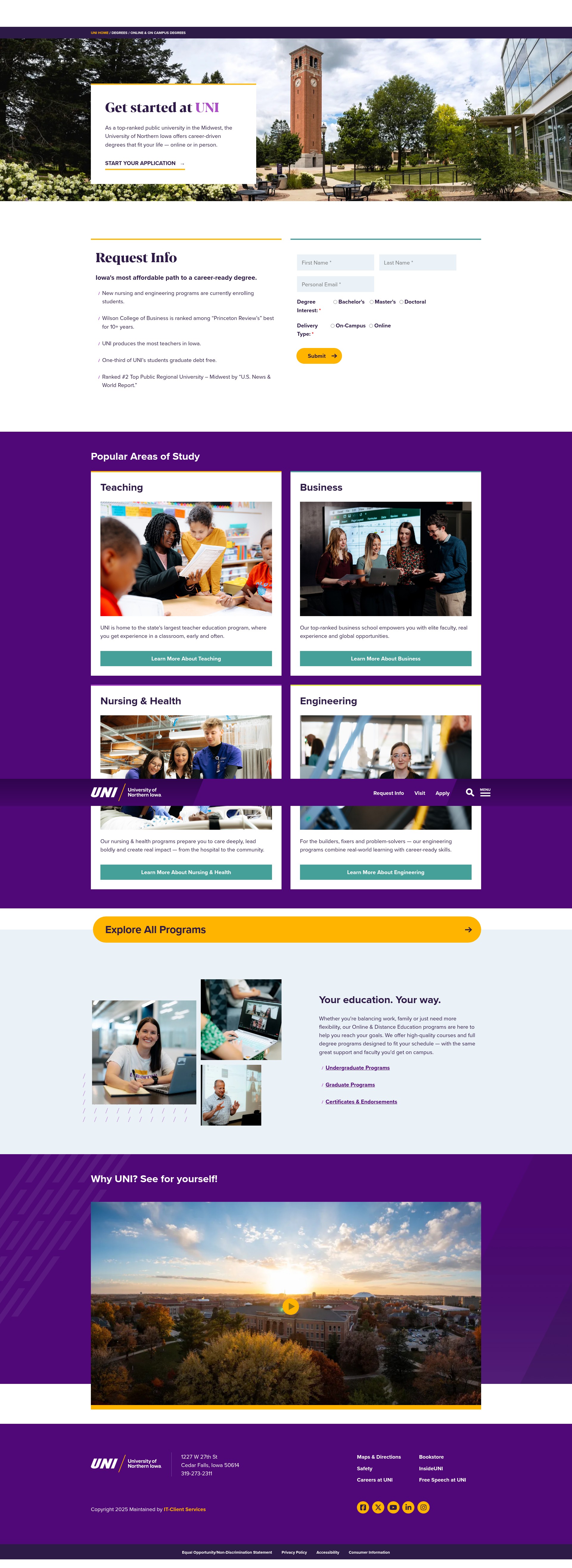 Screenshot of degrees.uni.edu