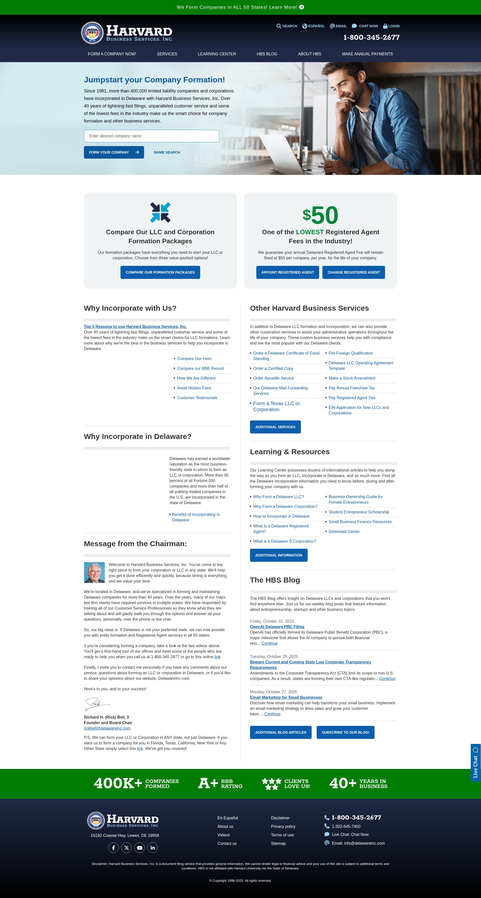 Screenshot of delawareinc.com