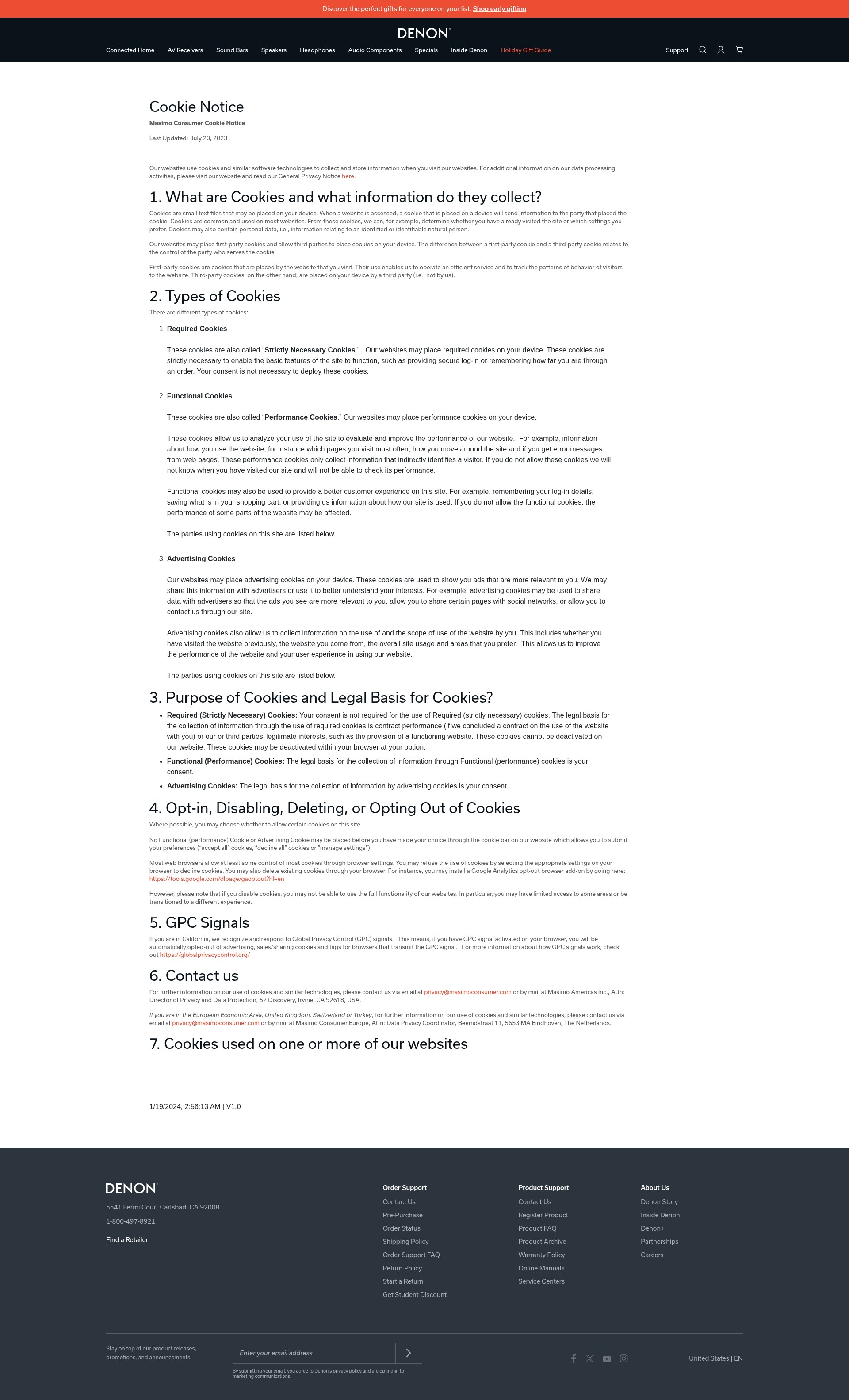 Screenshot of denon.com
