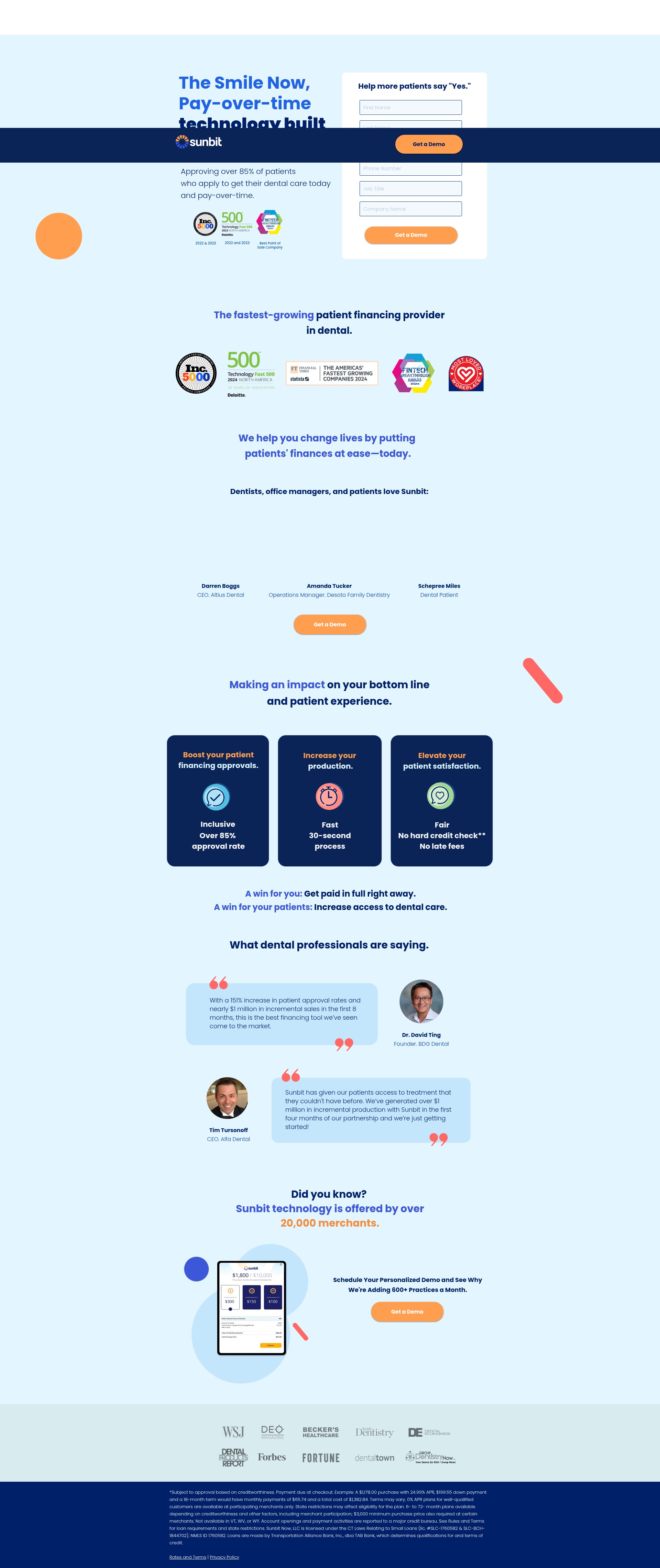 Screenshot of dental.sunbit.com